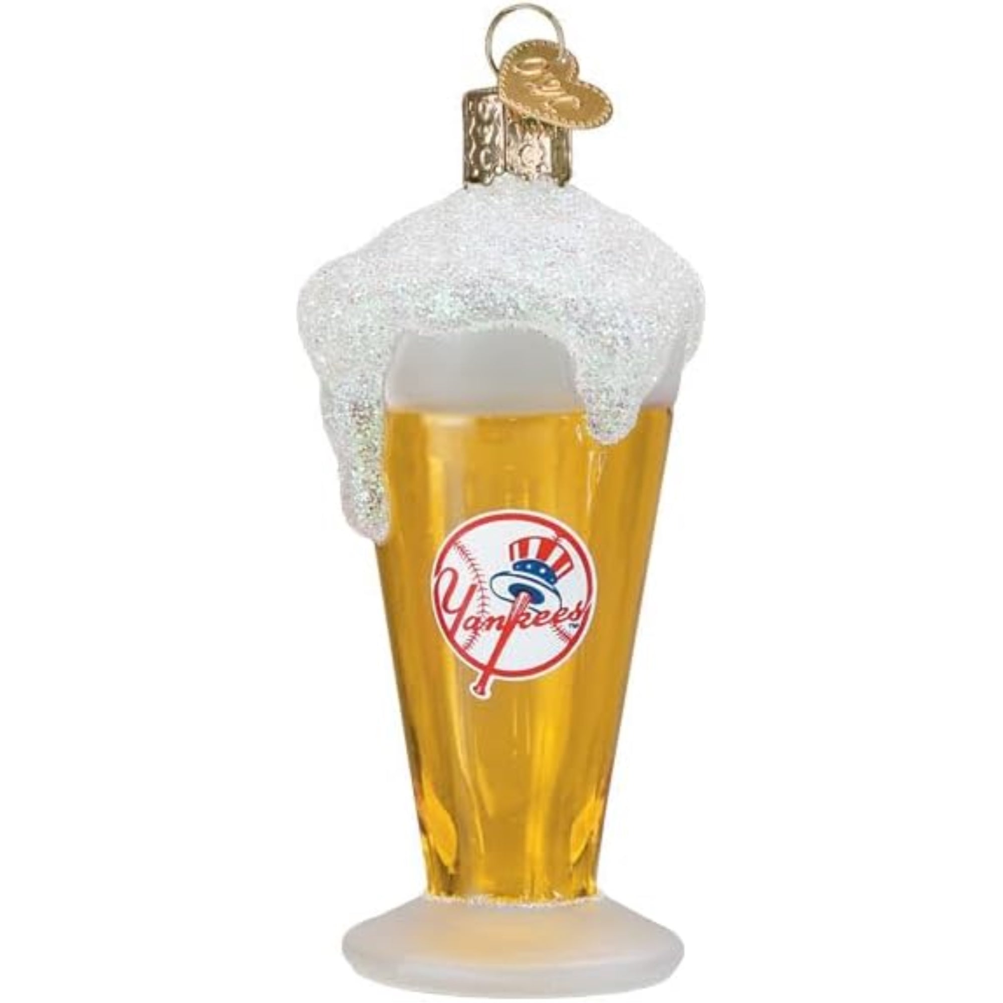 Old World Christmas Blown Glass Ornament for Christmas Tree, New York Yankees Glass of Beer