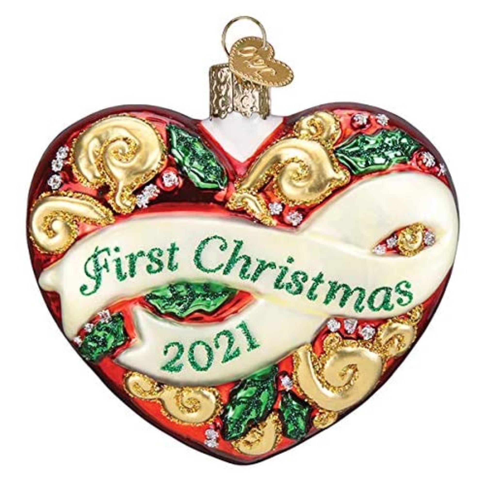 Old World Christmas Blown Glass Ornament for Christmas Tree, First Christmas 2021 Heart