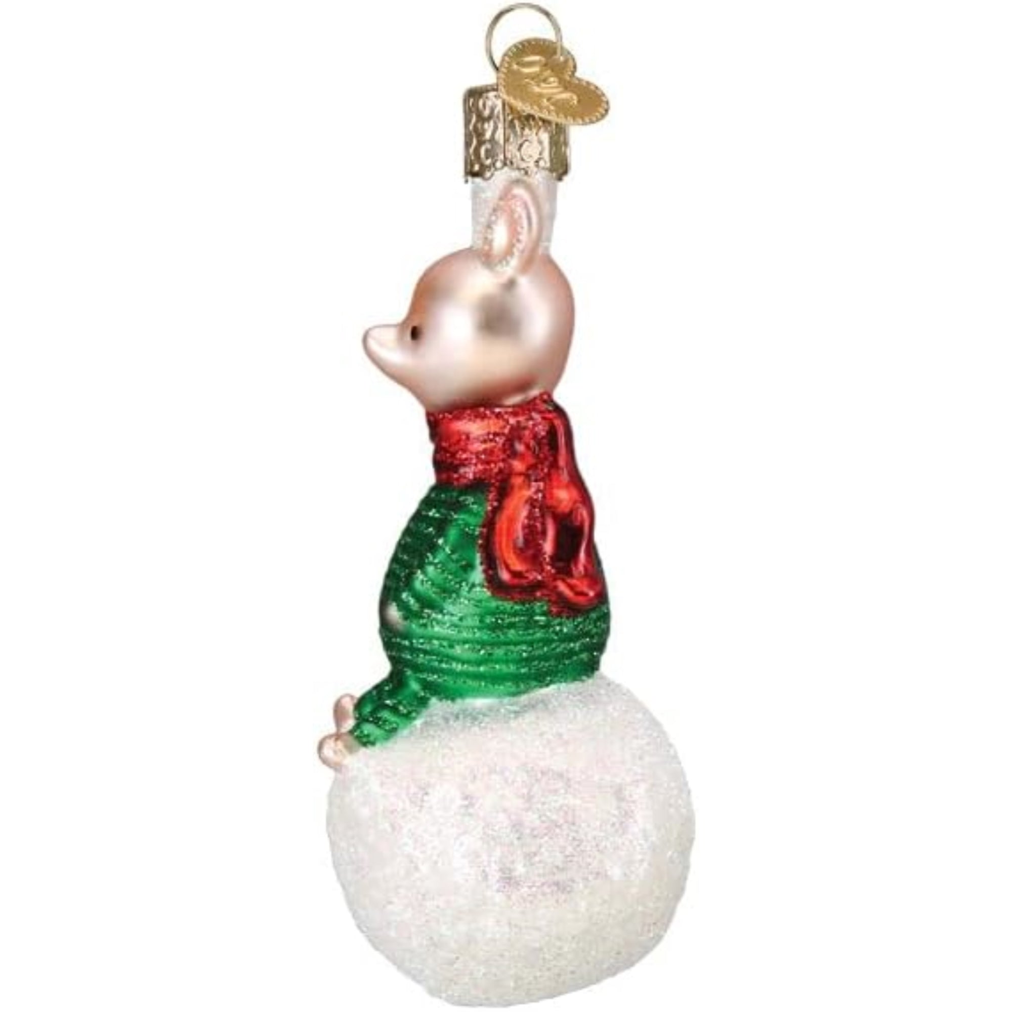 Old World Christmas Blown Glass Ornament for Christmas Tree, Piglet On Snowball (with OWC Gift Box)