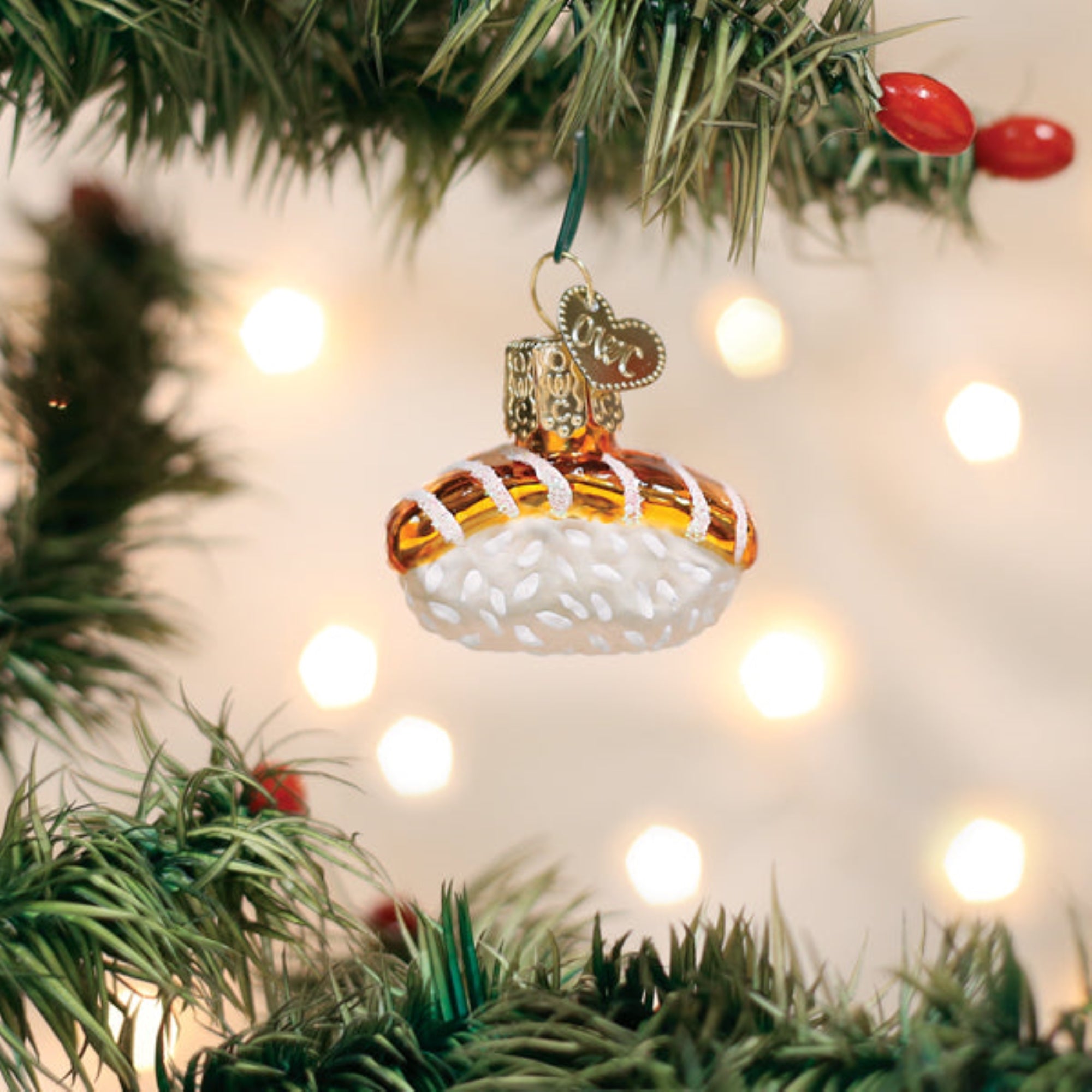 Old World Christmas Blown Glass Ornament for Christmas Tree, Mini Salmon Sushi (with OWC Gift Box)