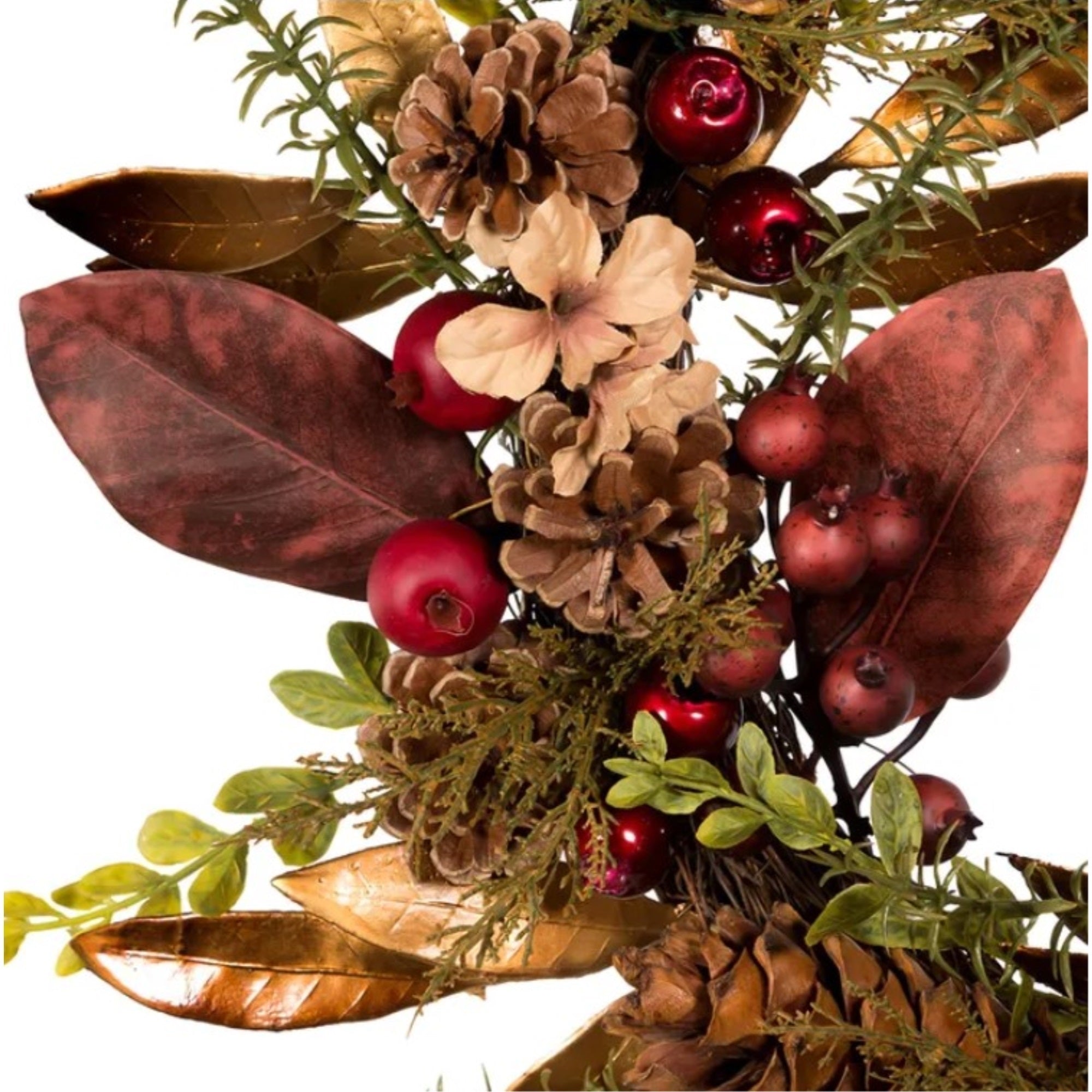 Kurt Adler Artificial Berries and Pinecones Burgundy Rattan Wreath Christmas Decoration, 19in