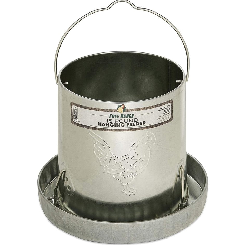 Harris Farms Galvanized Hanging Poultry Chicken Livestock Feeder, 15 lb Capacity, Gray Metal