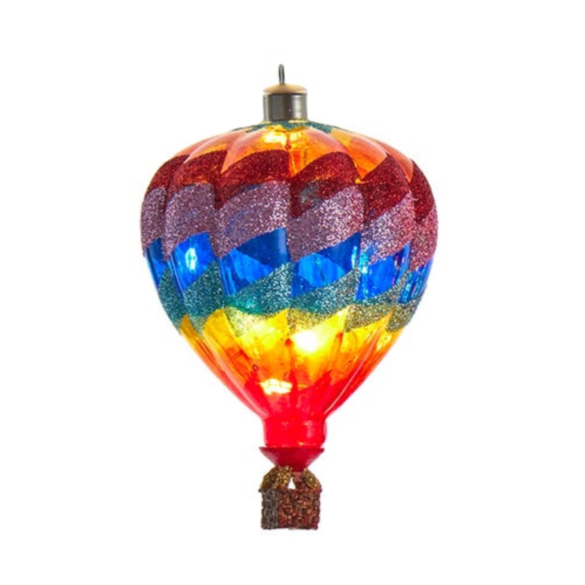 Kurt Adler Hanging Pre-Lit Glass Ornaments, USB-Powered Hot Air Balloons, Assorted Colors