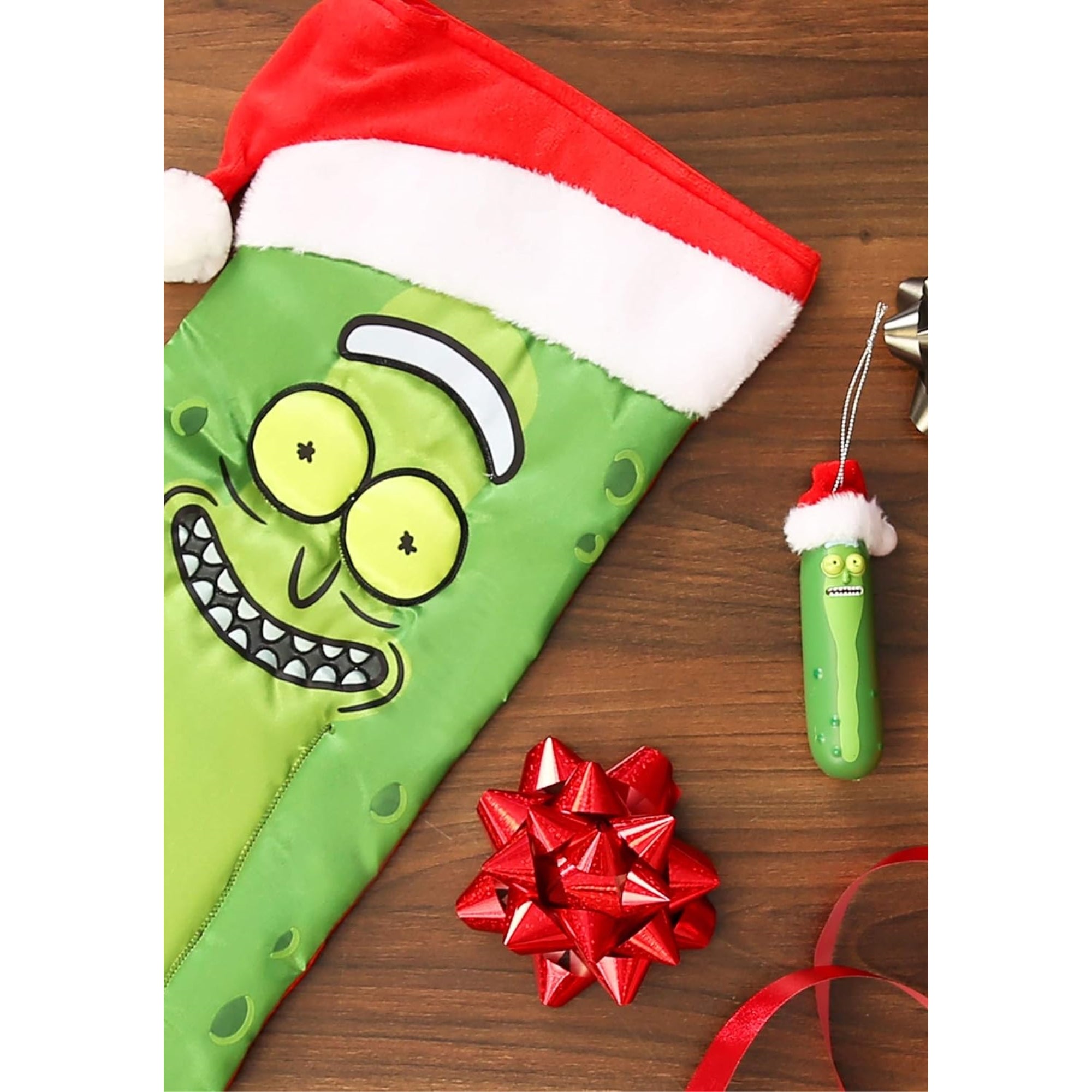 Kurt Adler Pickle Rick and Morty with Santa Hat Christmas Stocking, 19in