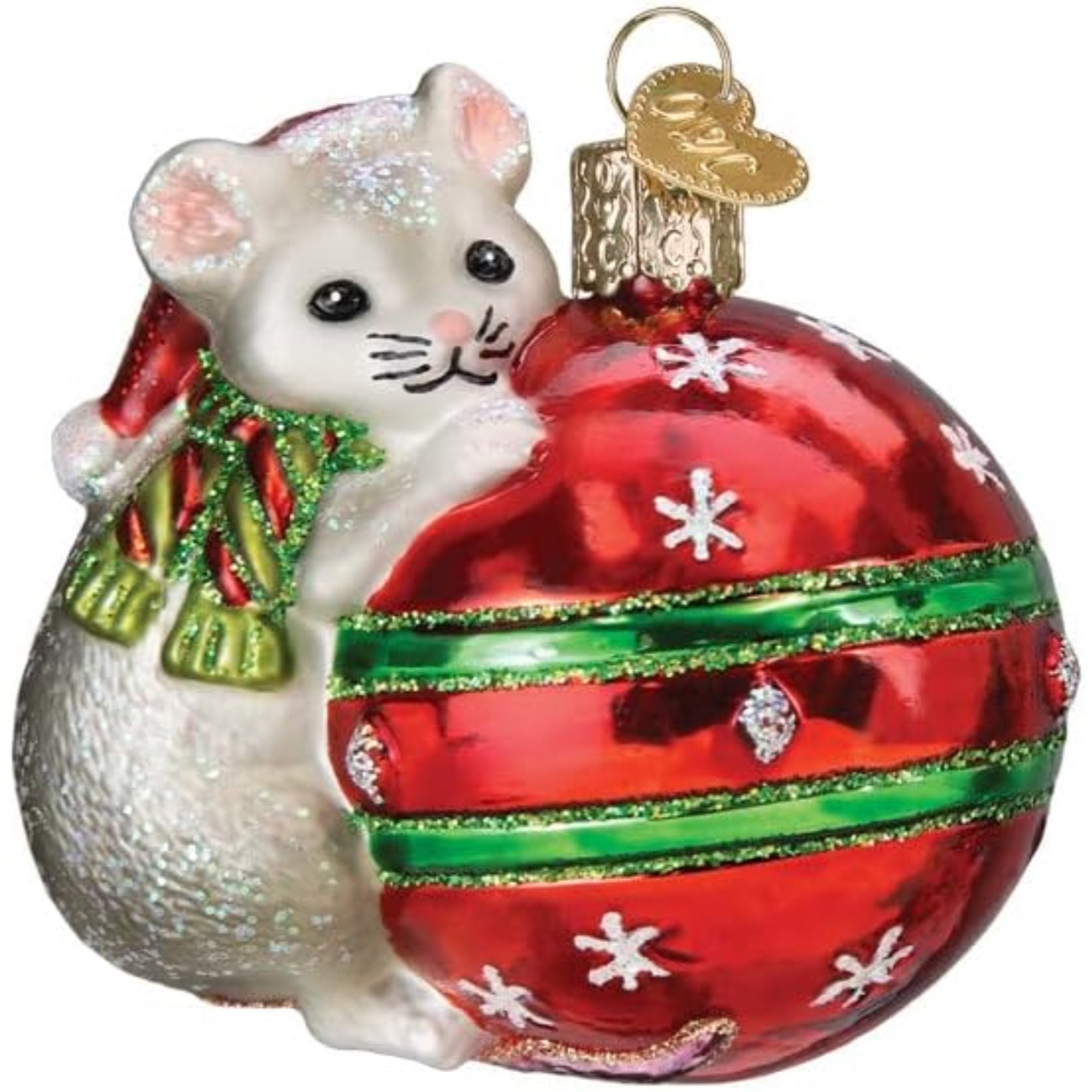 Old World Christmas Blown Glass Ornament for Christmas Tree, Playful Christmas Mouse (with OWC Gift Box)