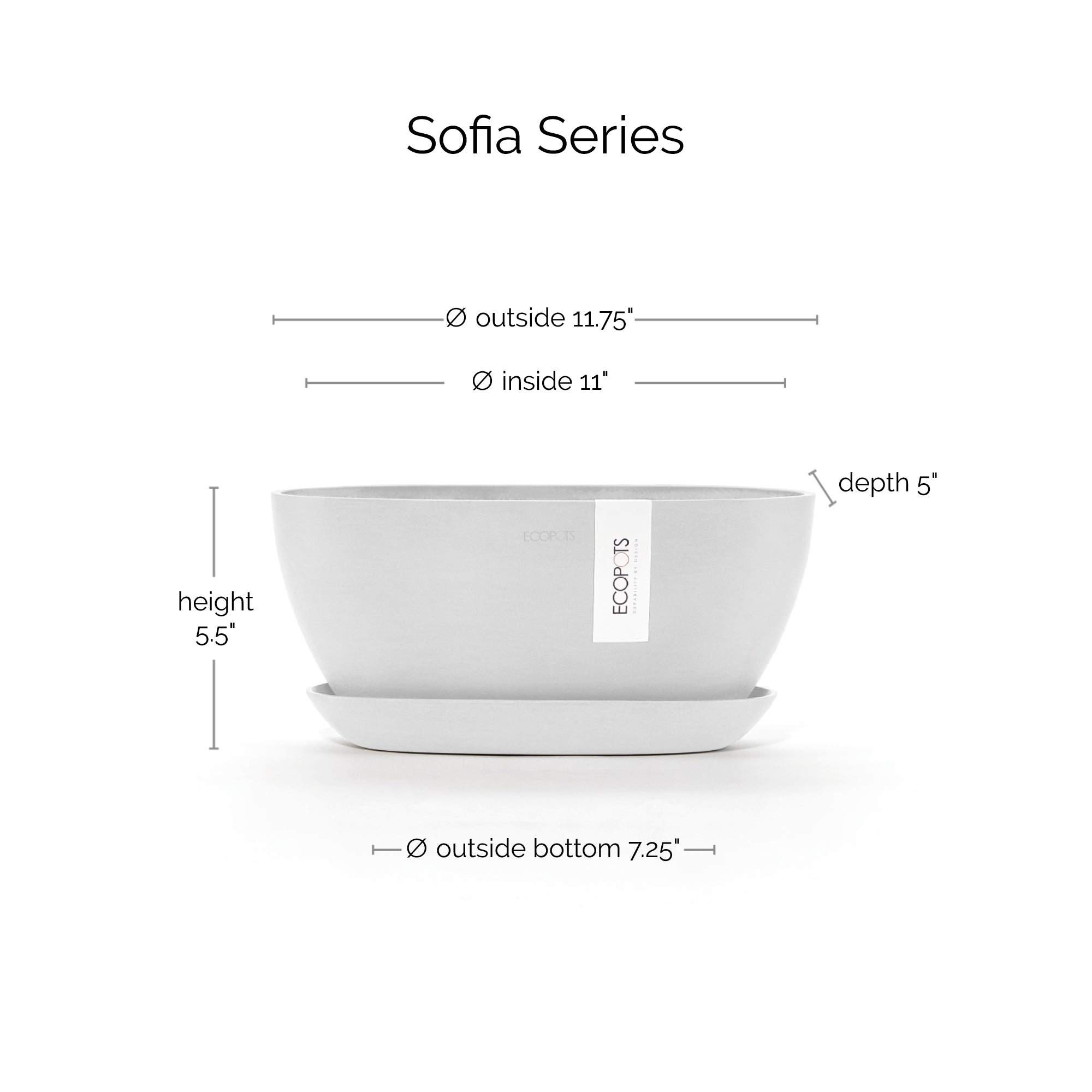 Ecopots Sofia Durable Modern Oval Indoor/Outdoor Recycled-Based Composite Flower Pot Planter w/ Water Reservoir