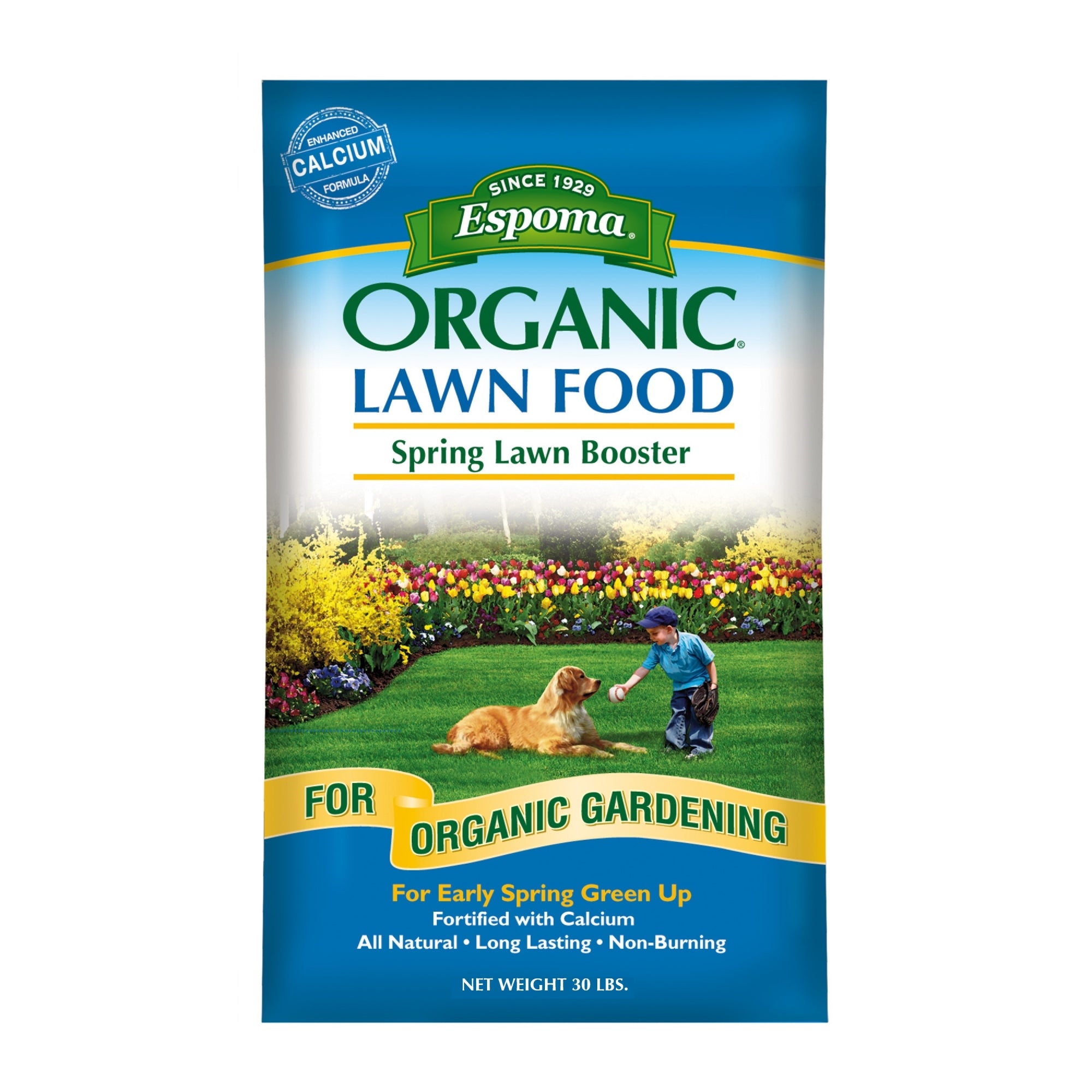 Espoma Organic Lawn Booster, Spring Lawn Booster for Organic Gardening, Use for Early Spring Green Up, 30lb