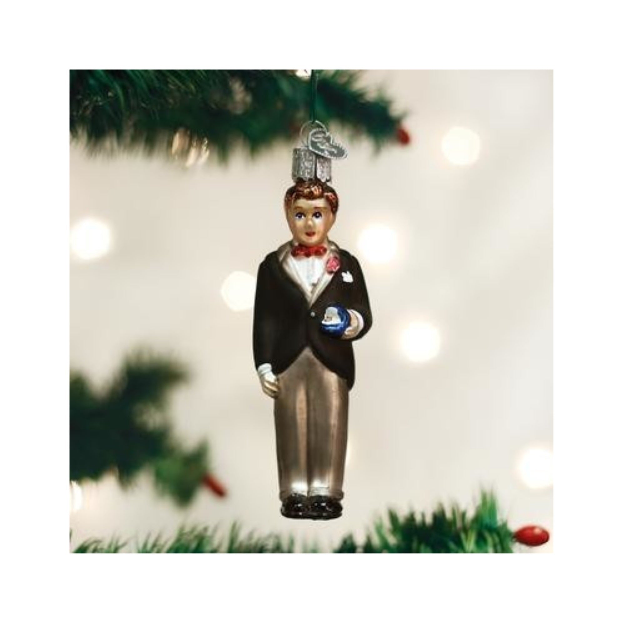 Old World Christmas Blown Glass Ornament for Christmas Tree, Brunette Groom