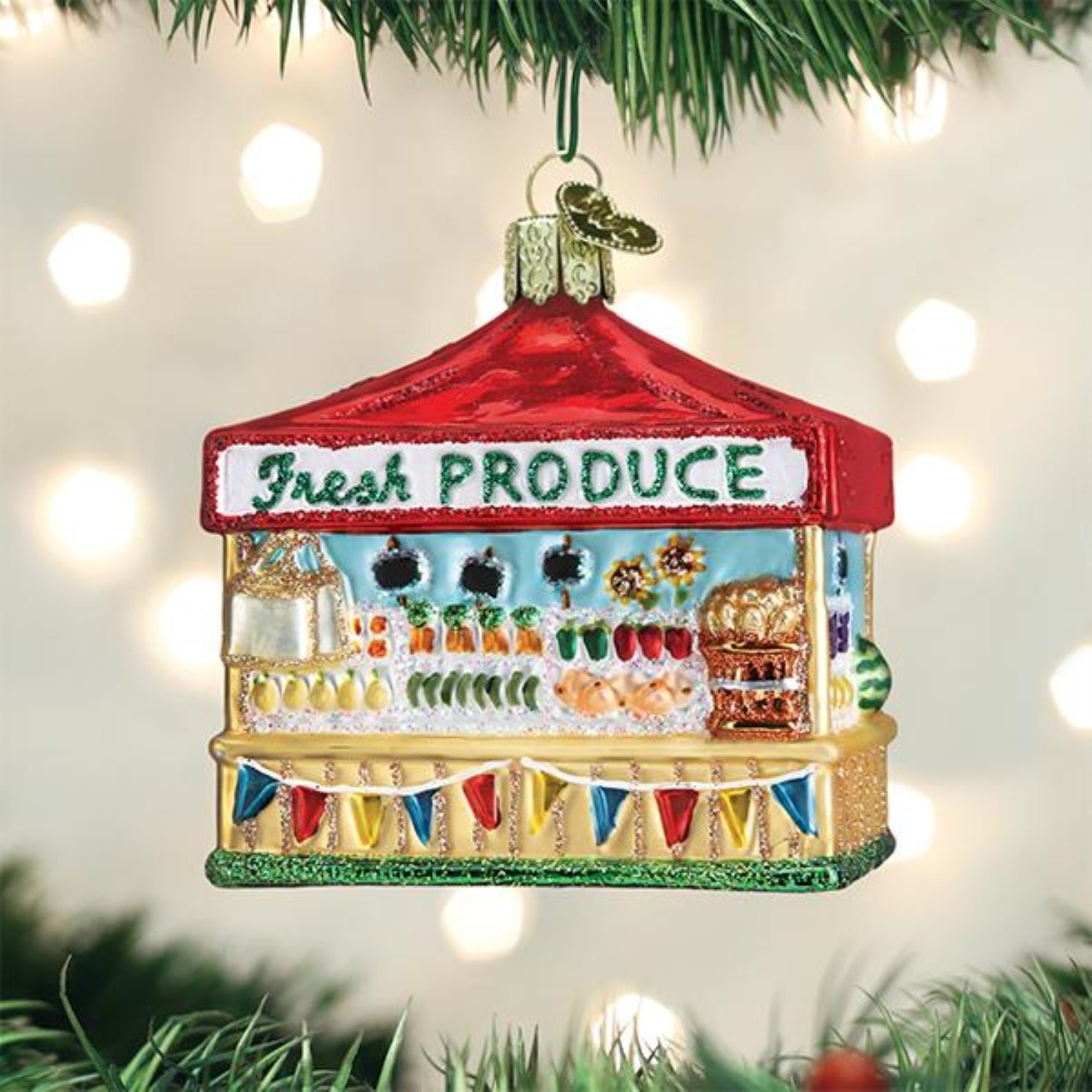 Old World Christmas Blown Glass Ornament for Christmas Tree, Farmer's Market Stand