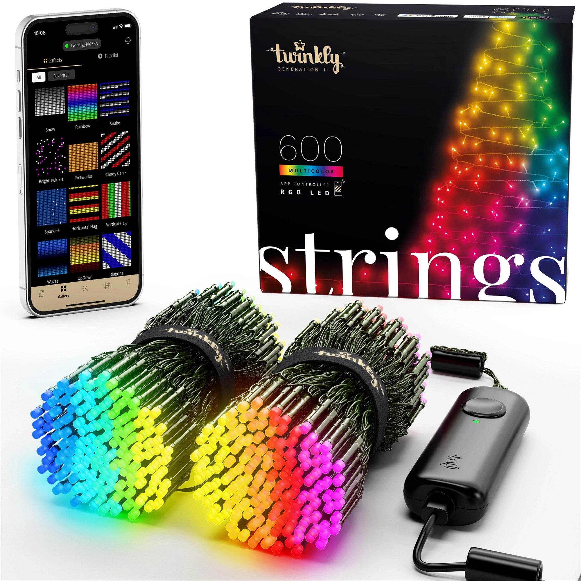 Twinkly Strings App Controlled Green Wire Christmas Light String Indoor and Outdoor Smart Home Lighting Decoration, Multicolor LED