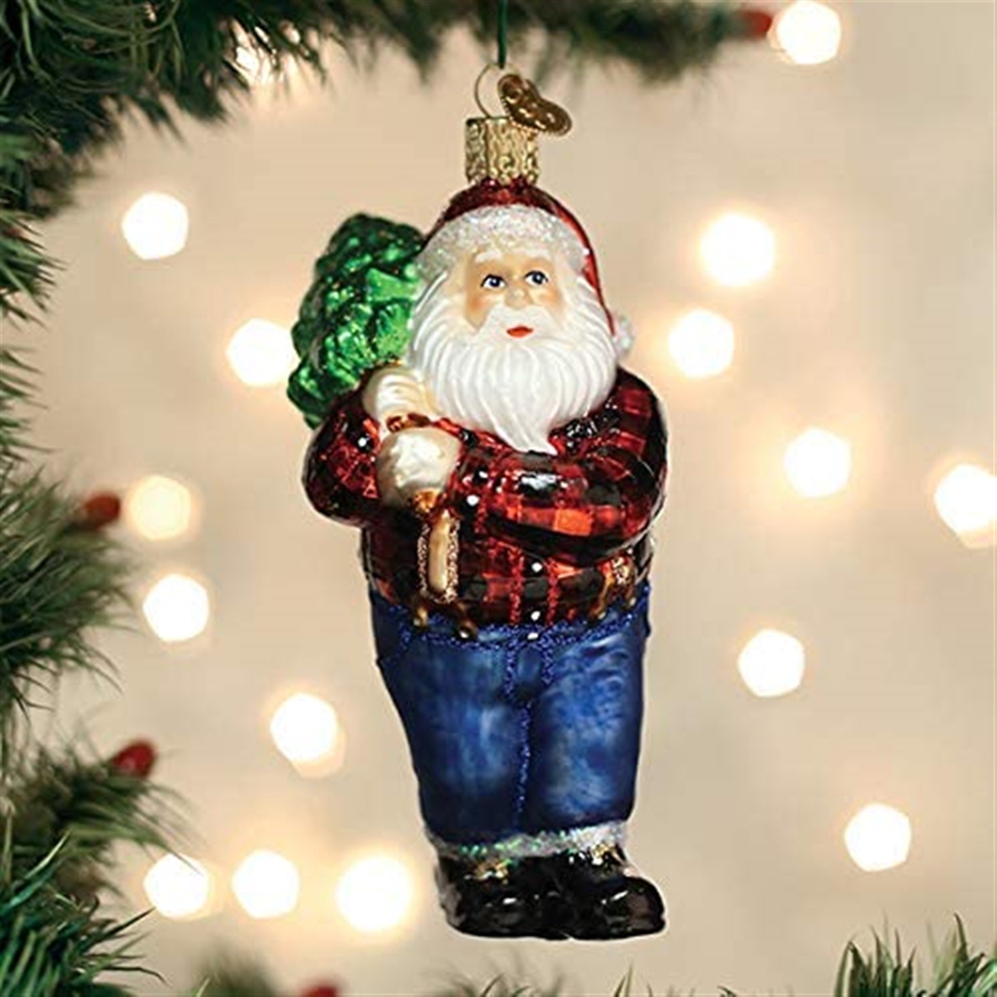 Old World Christmas Blown Glass Ornament for Christmas Tree, Lumberjack Santa