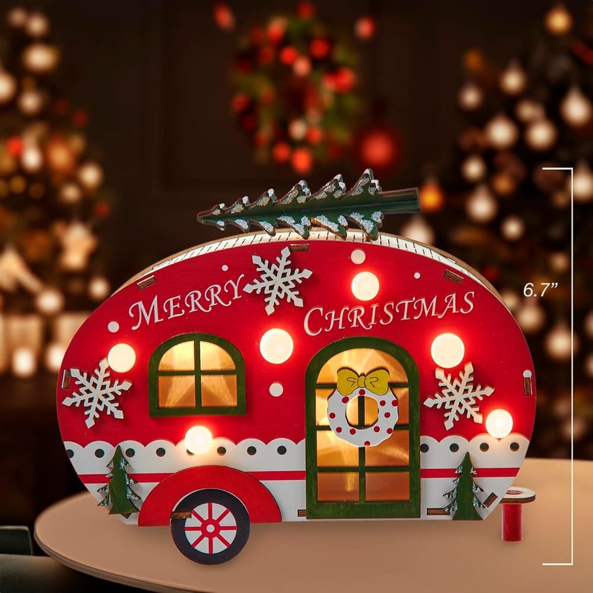 Kurt Adler Battery Operated Wooden Pre-Lit Table Decoration, Camper Van, 6.69"