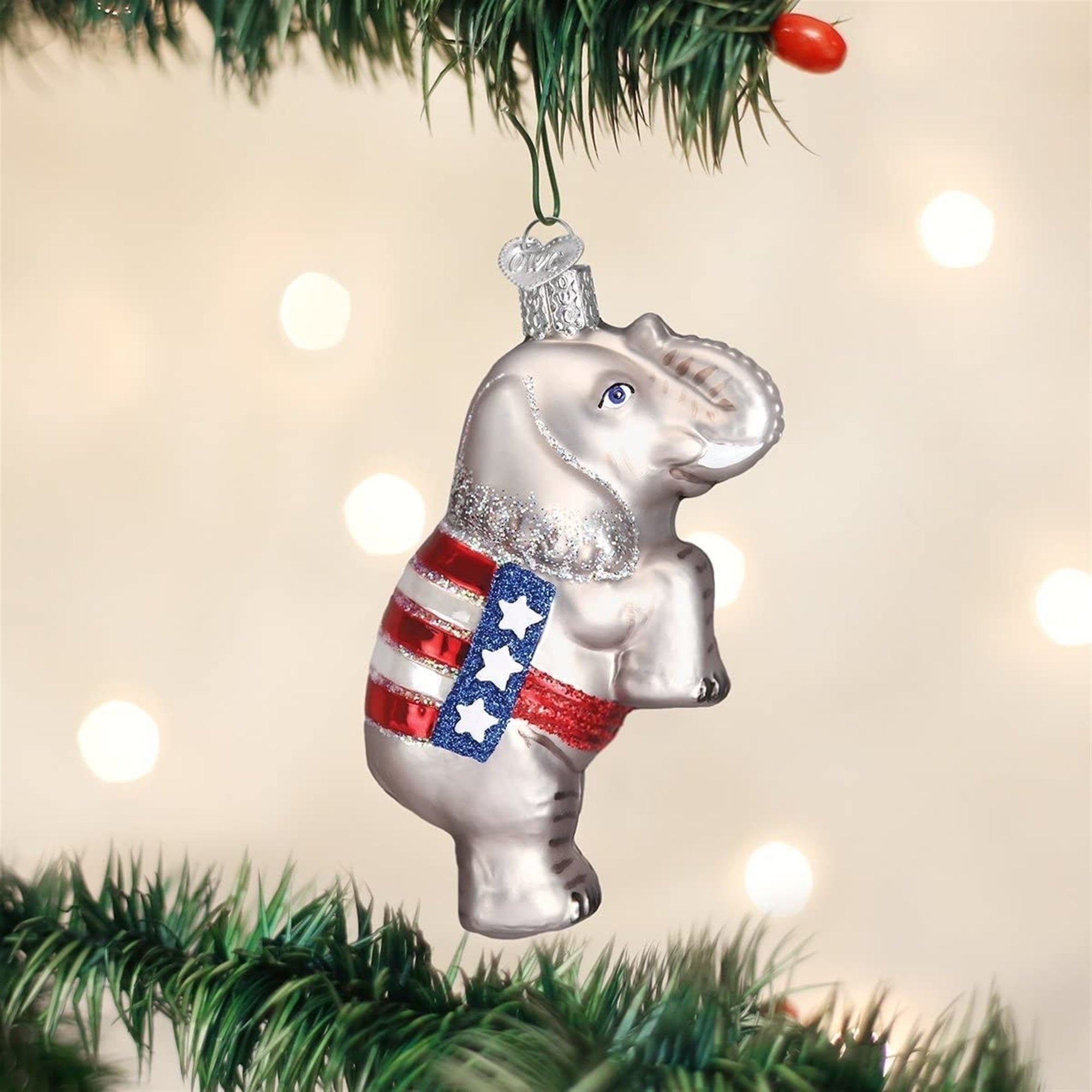 Old World Christmas Blown Glass Ornament for Christmas Tree, Republican Elephant