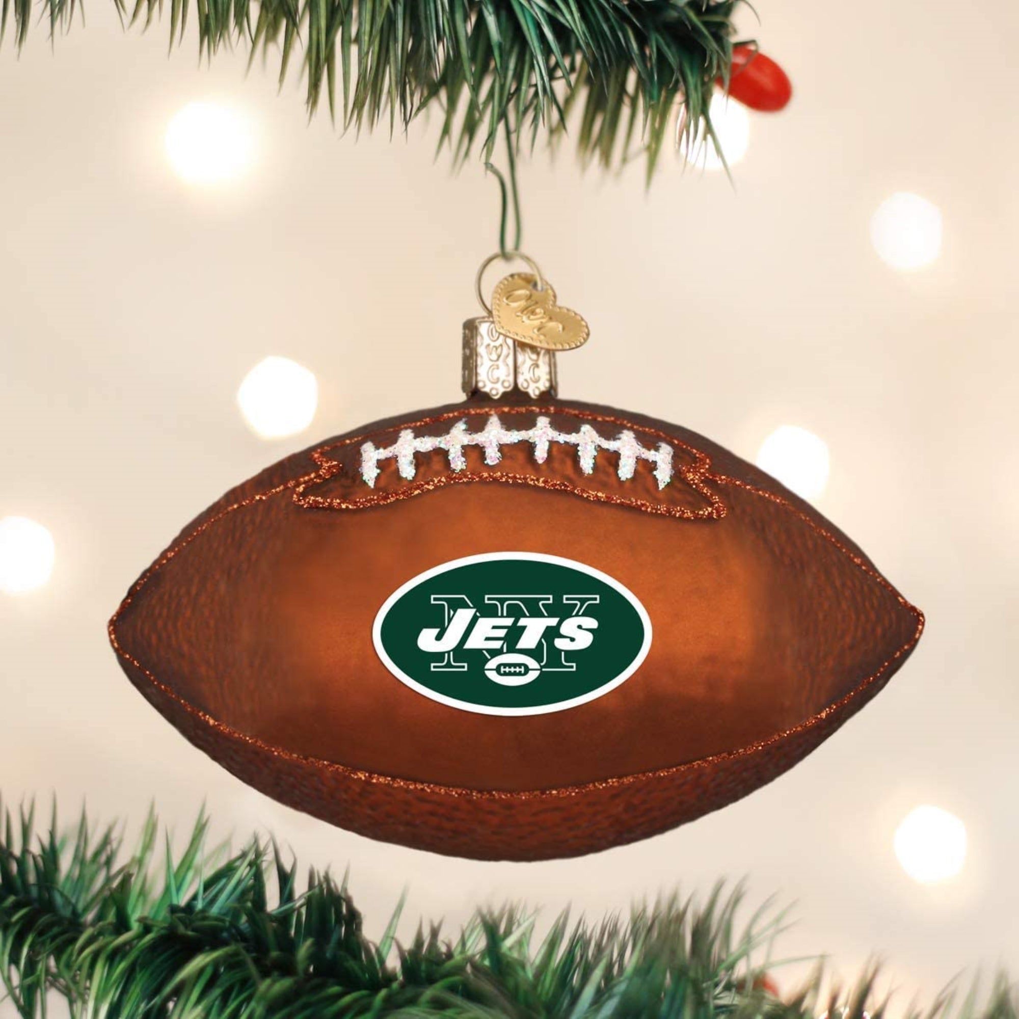 Old World Christmas Blown Glass Ornament for Christmas Tree, New York Jets Football