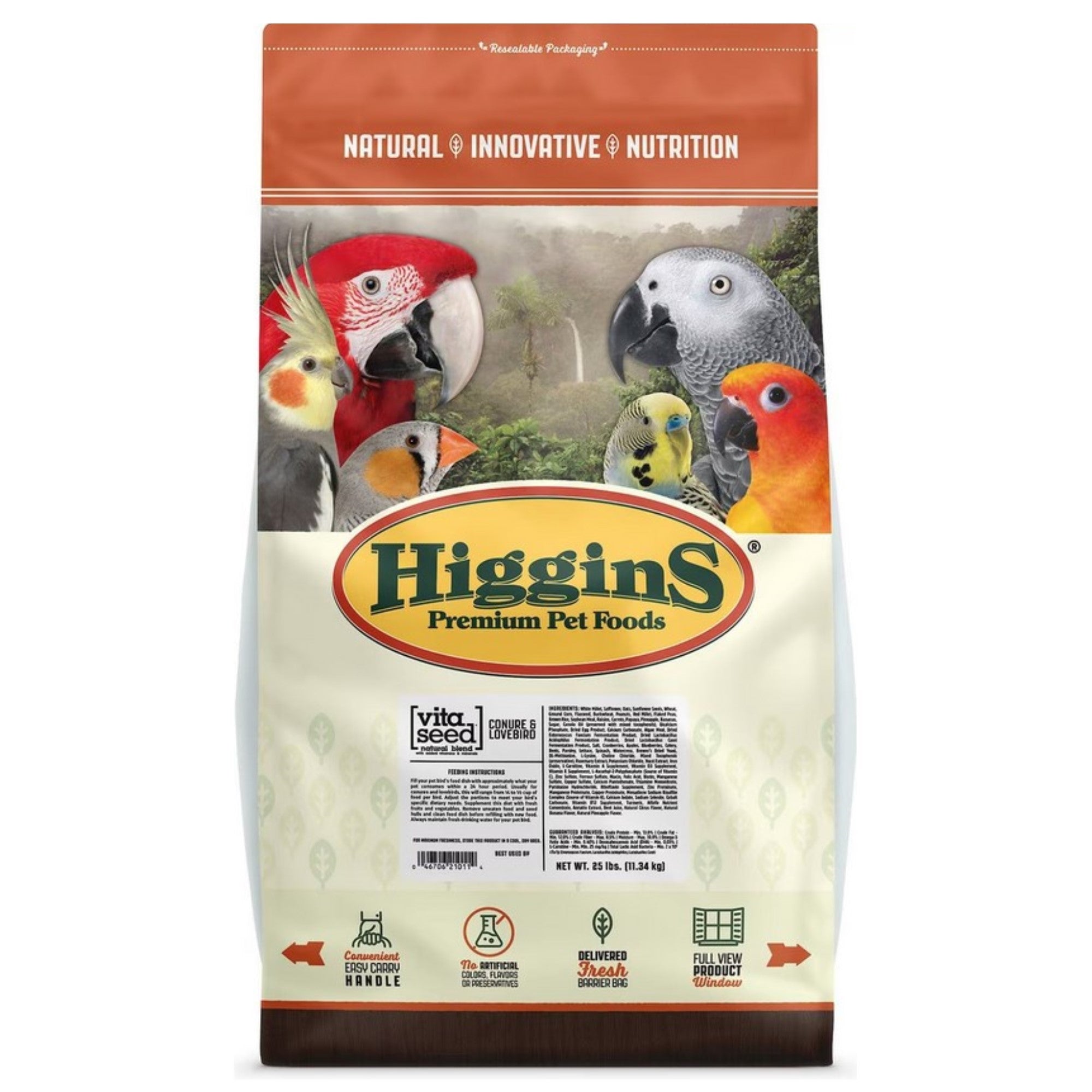 Higgins Premium Pet Foods Safflower Gold for Conures, Cockatiels & Lovebirds 25lb