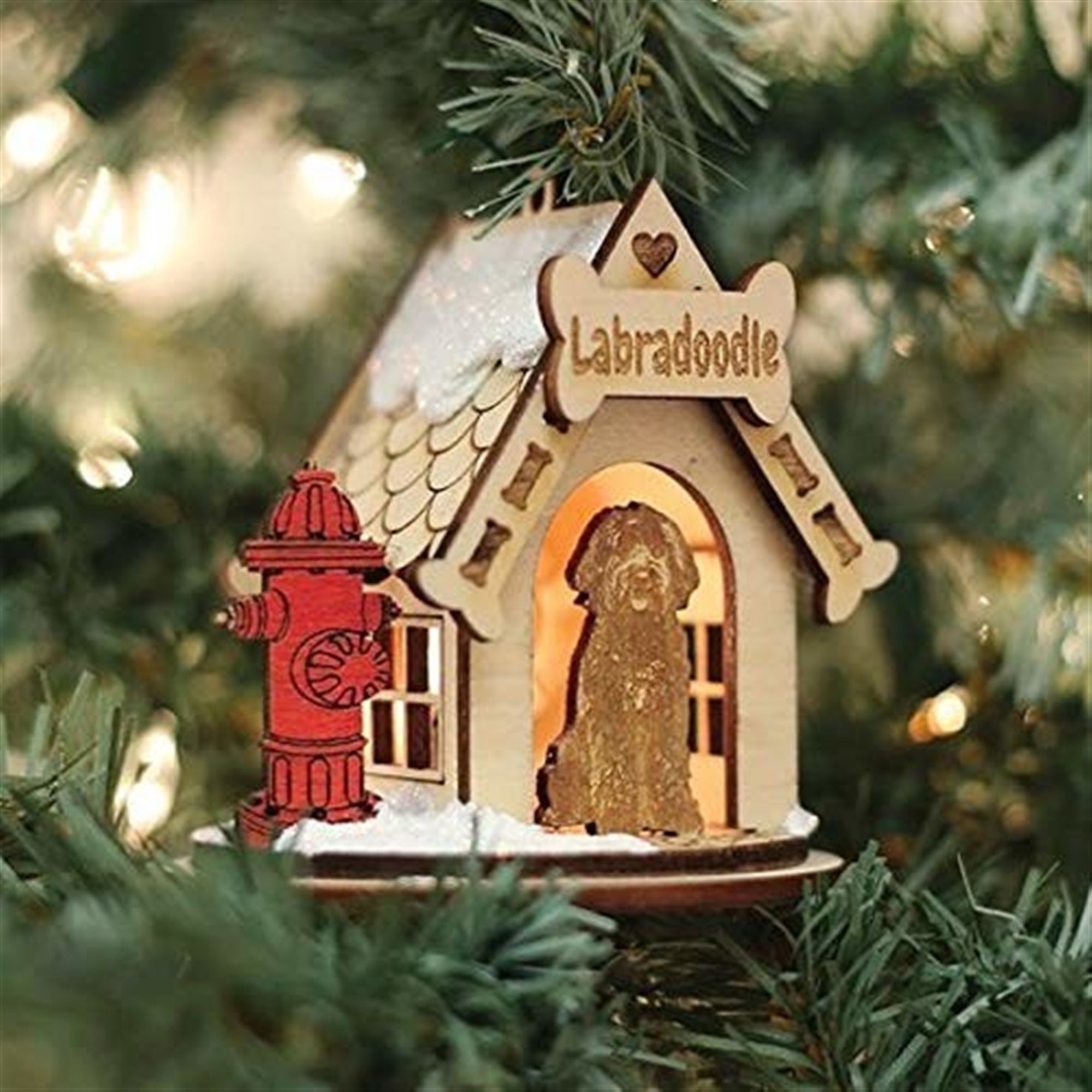Old World Christmas K-9 Cottage Wooden Doghouse Ornament for Christmas Tree, Labradoodle