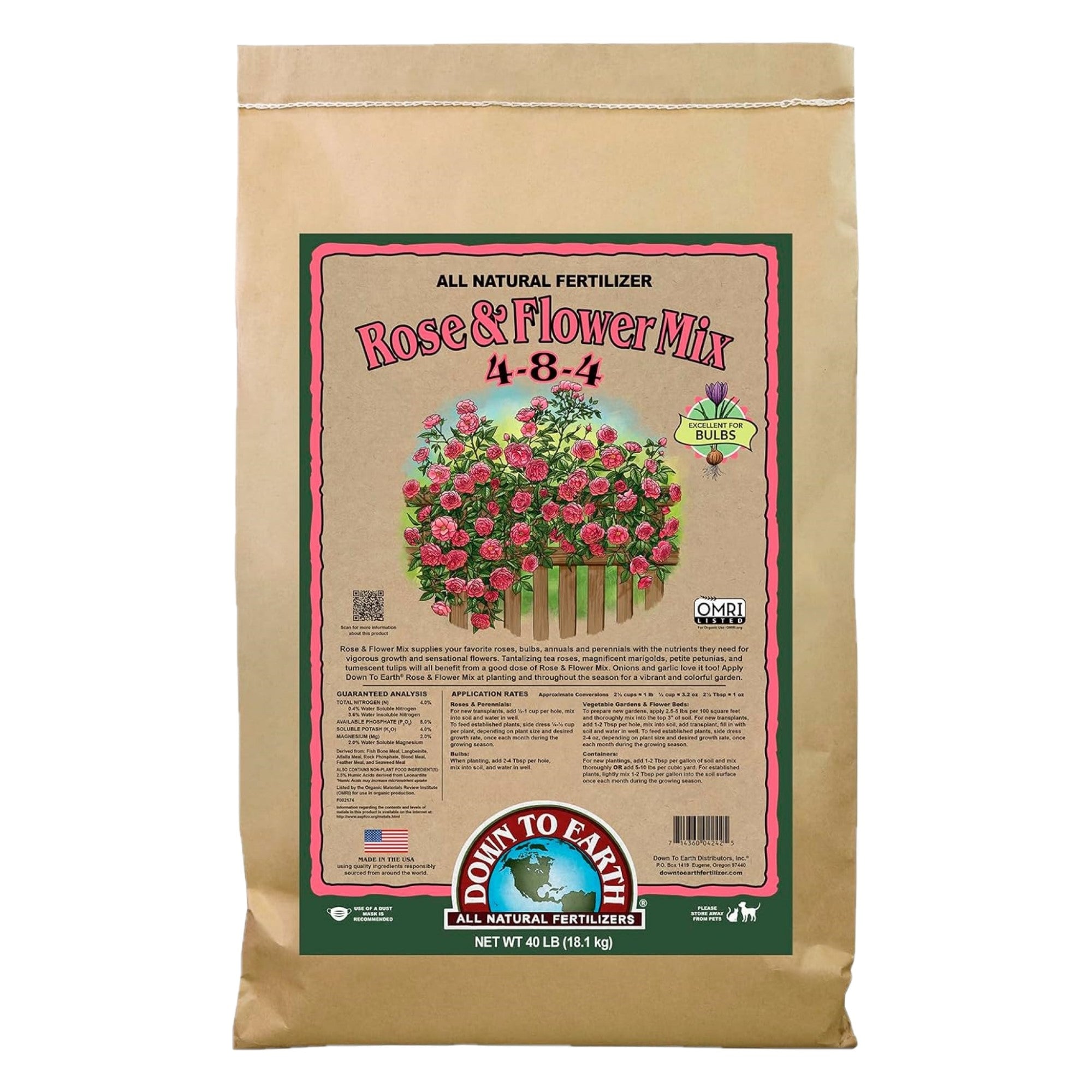 Down To Earth Organic Rose & Flower Fertilizer Mix 4-8-4