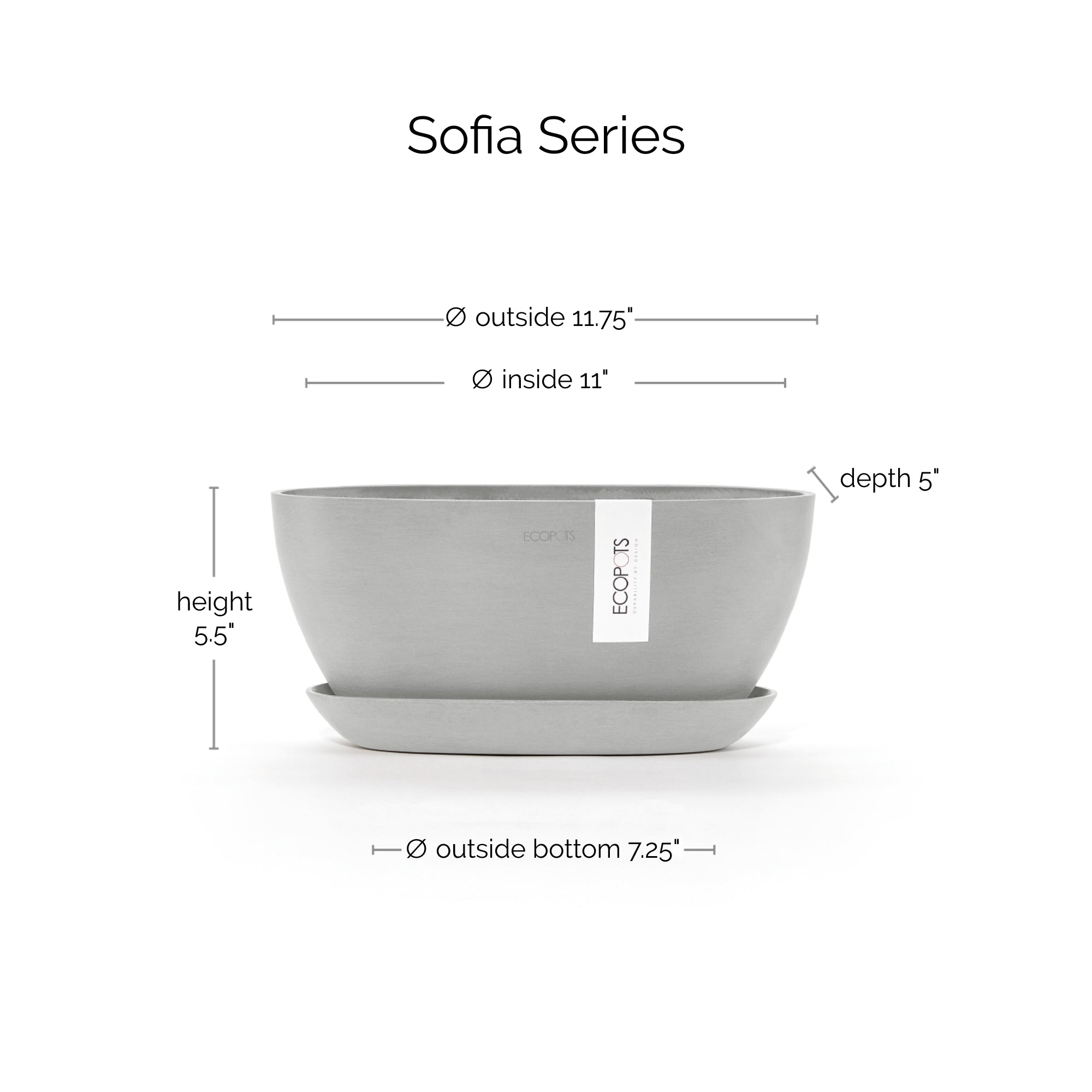 Ecopots Sofia Durable Modern Oval Indoor/Outdoor Recycled-Based Composite Flower Pot Planter w/ Water Reservoir