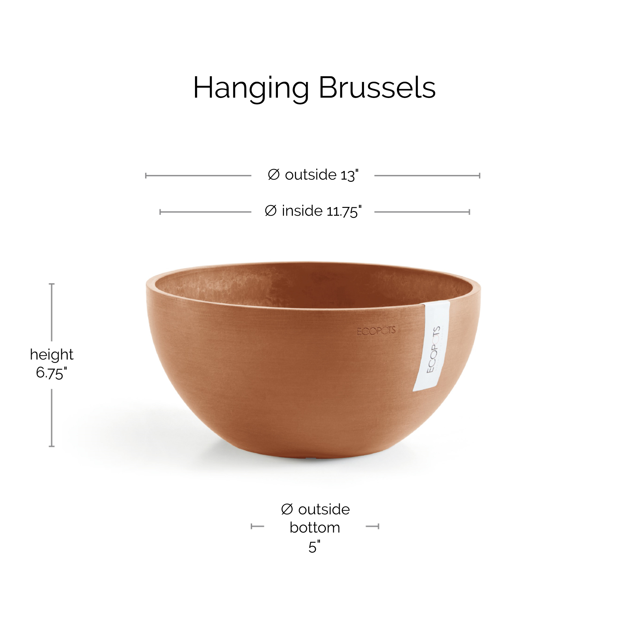 Ecopots Hanging Brussels Durable Modern Round Indoor/Outdoor Recycled-Based Composite Flower Pot Planter