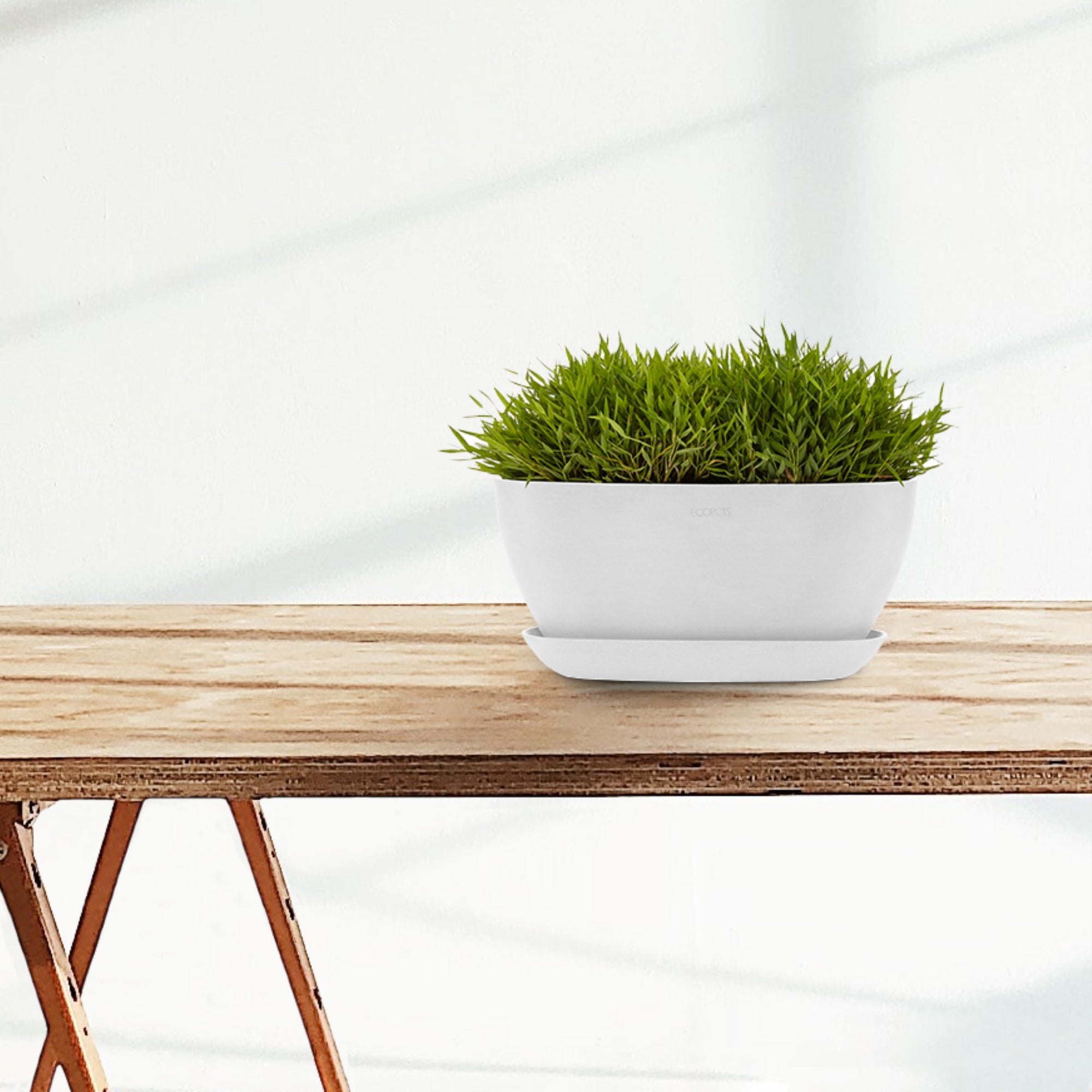 Ecopots Sofia Durable Modern Oval Indoor/Outdoor Recycled-Based Composite Flower Pot Planter w/ Water Reservoir