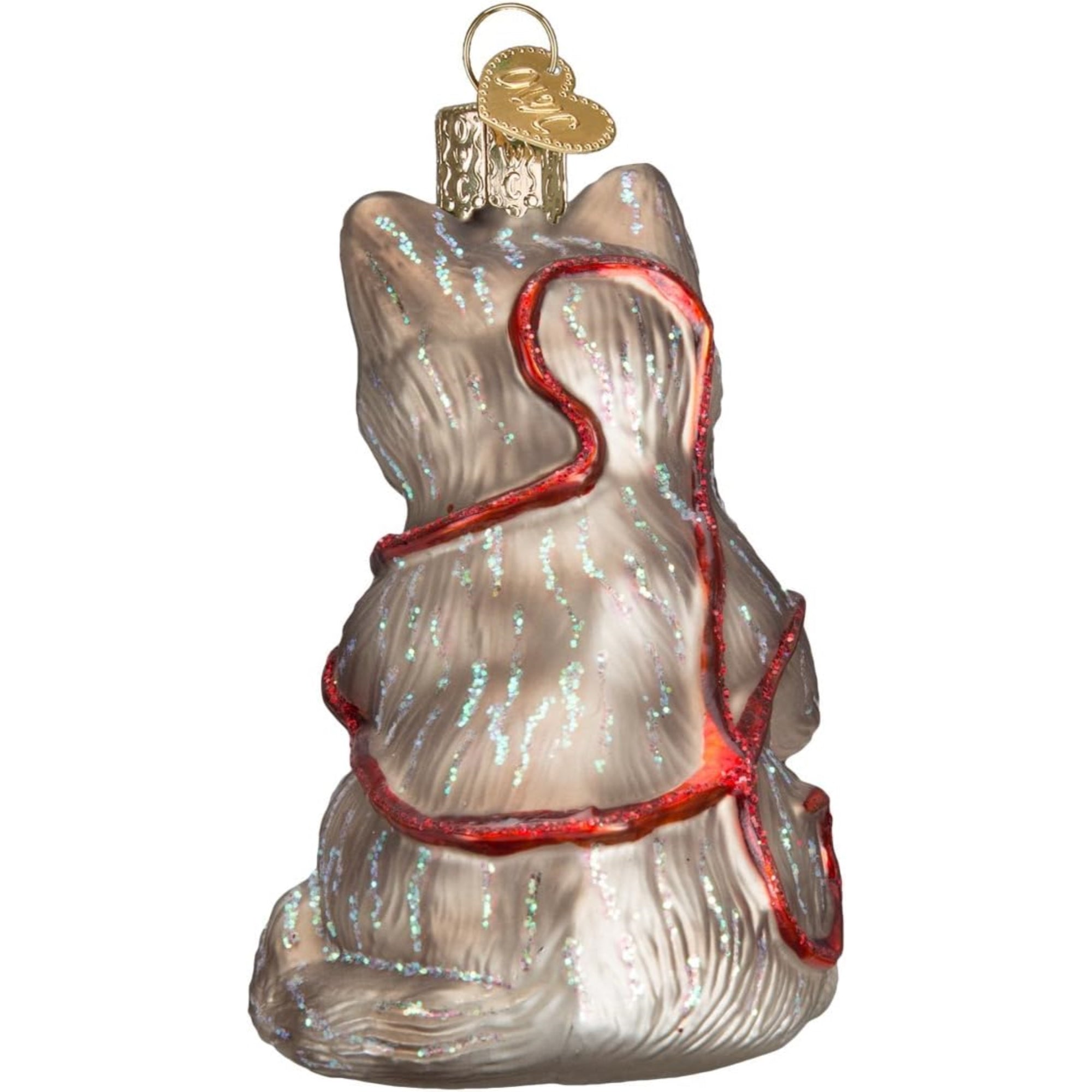 Old World Christmas Blown Glass Ornament for Christmas Tree, Grey/Red Playful Kitten (with OWC Gift Box)