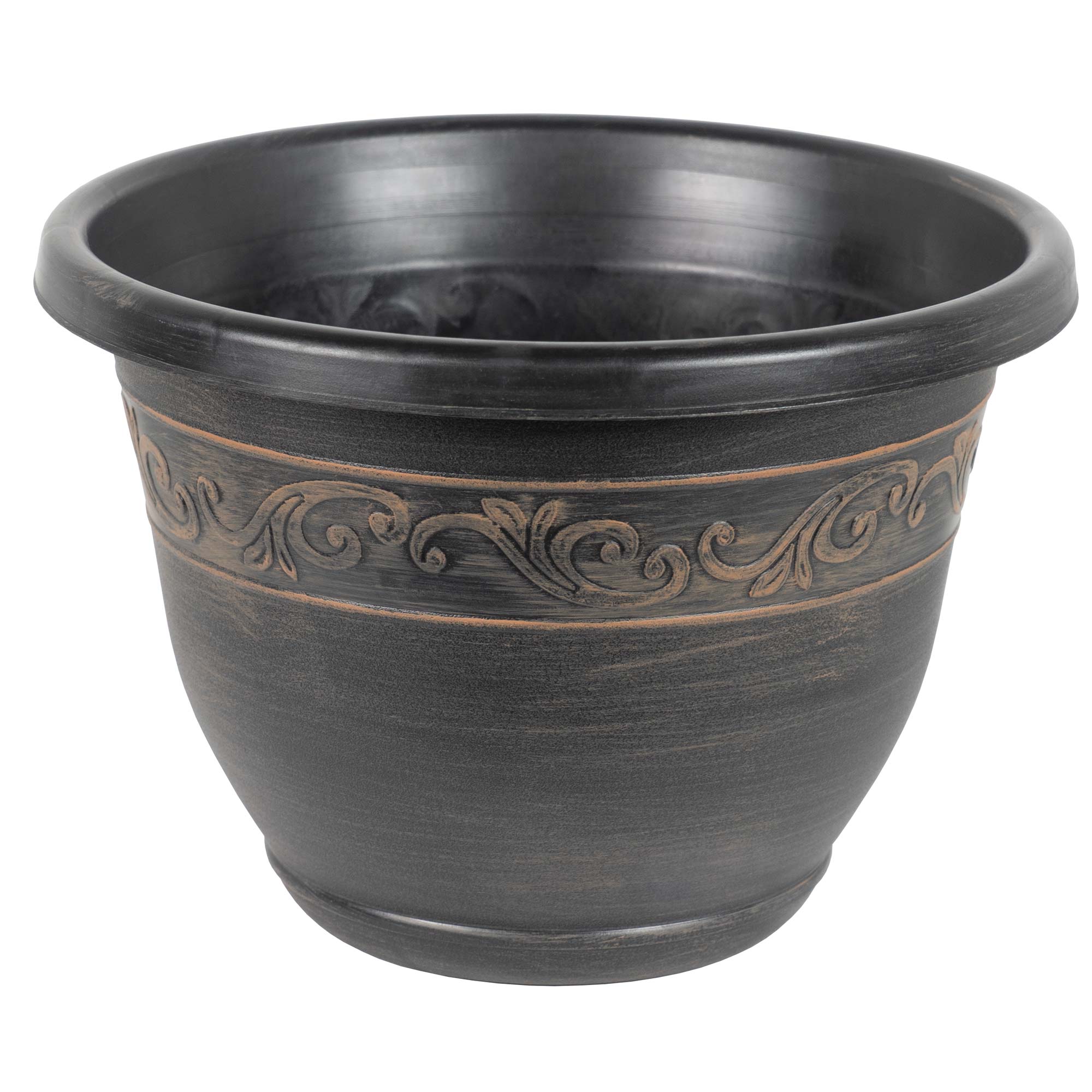 Garden Elements Plastic Indoor/Outdoor Round Tulip Banded Lightweight Planter with Drainage Holes, Durable and Versatile
