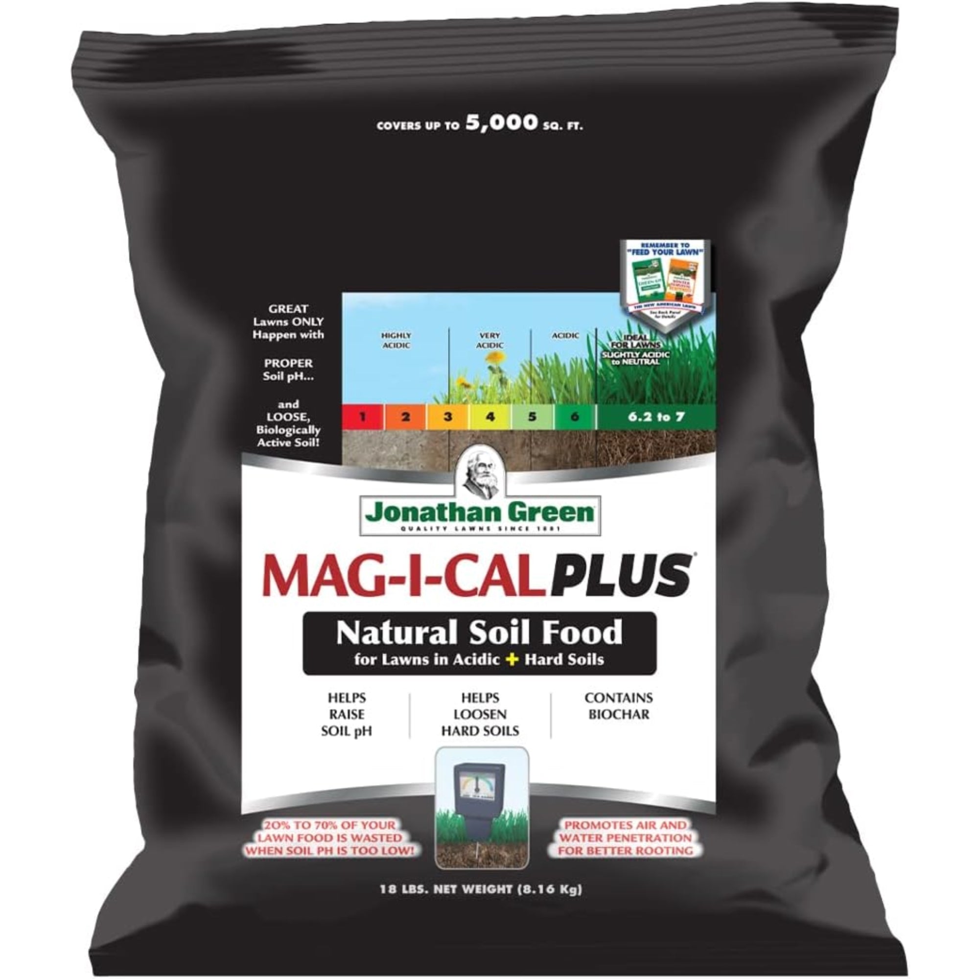 Jonathan Green MAG-I-CAL PLUS Soil Food for Lawns in Acidic + Hard Soils, 5M (Covers up to 5000 sq ft) 18lb