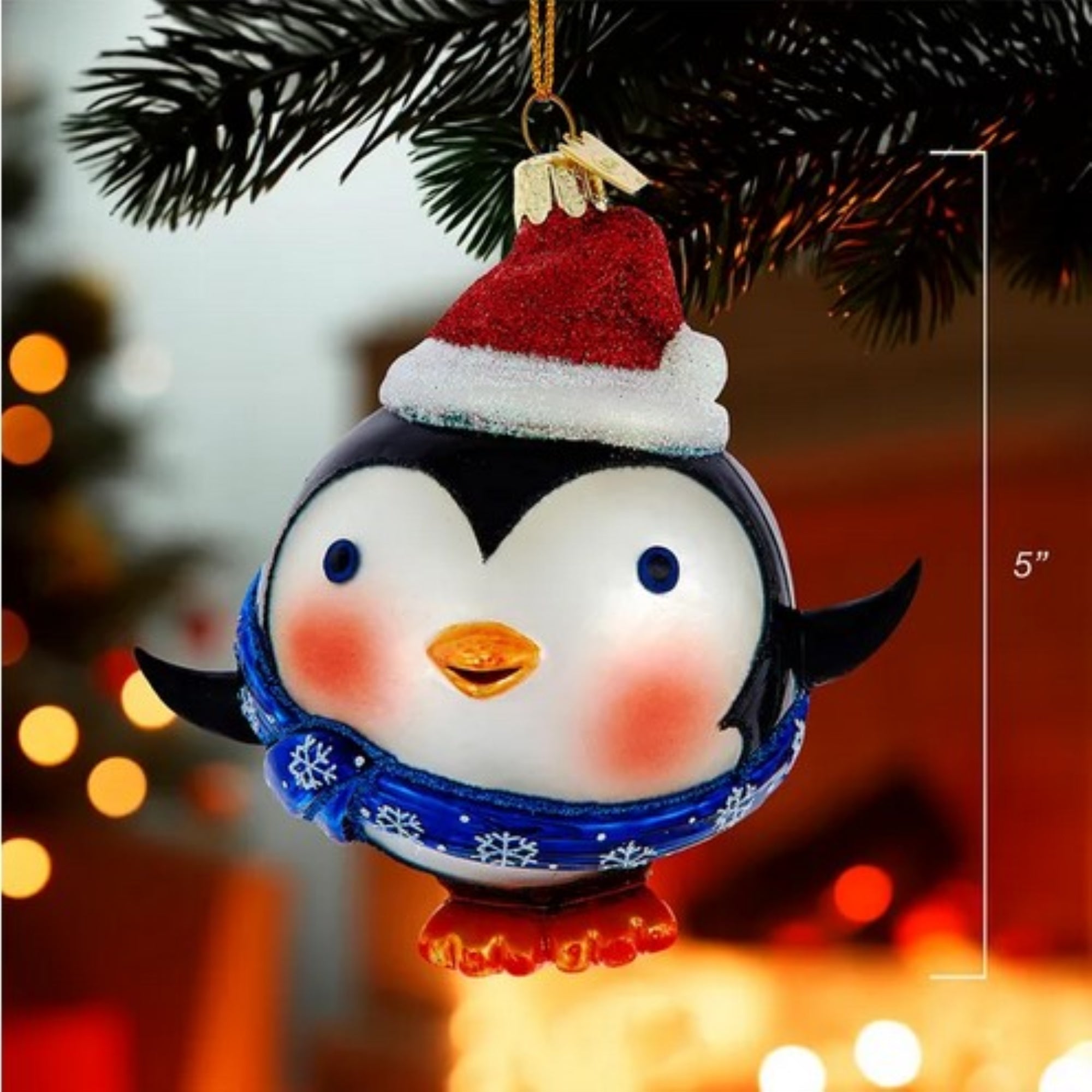 Kurt Adler Nobel Gems Collection Glass Christmas Ornament, Roly Poly Penguin