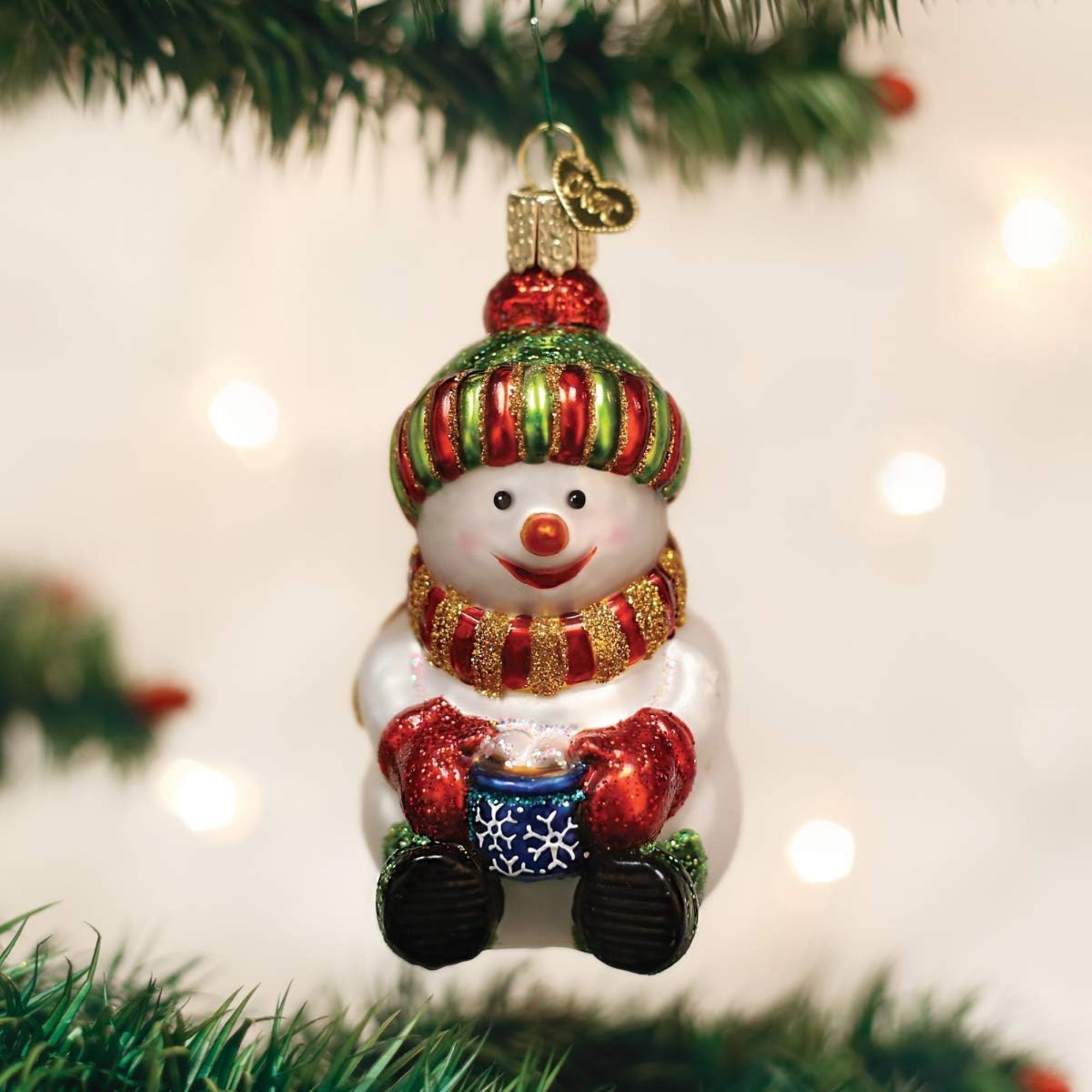 Old World Christmas Blown Glass Ornament for Christmas Tree, Snowman with Cocoa