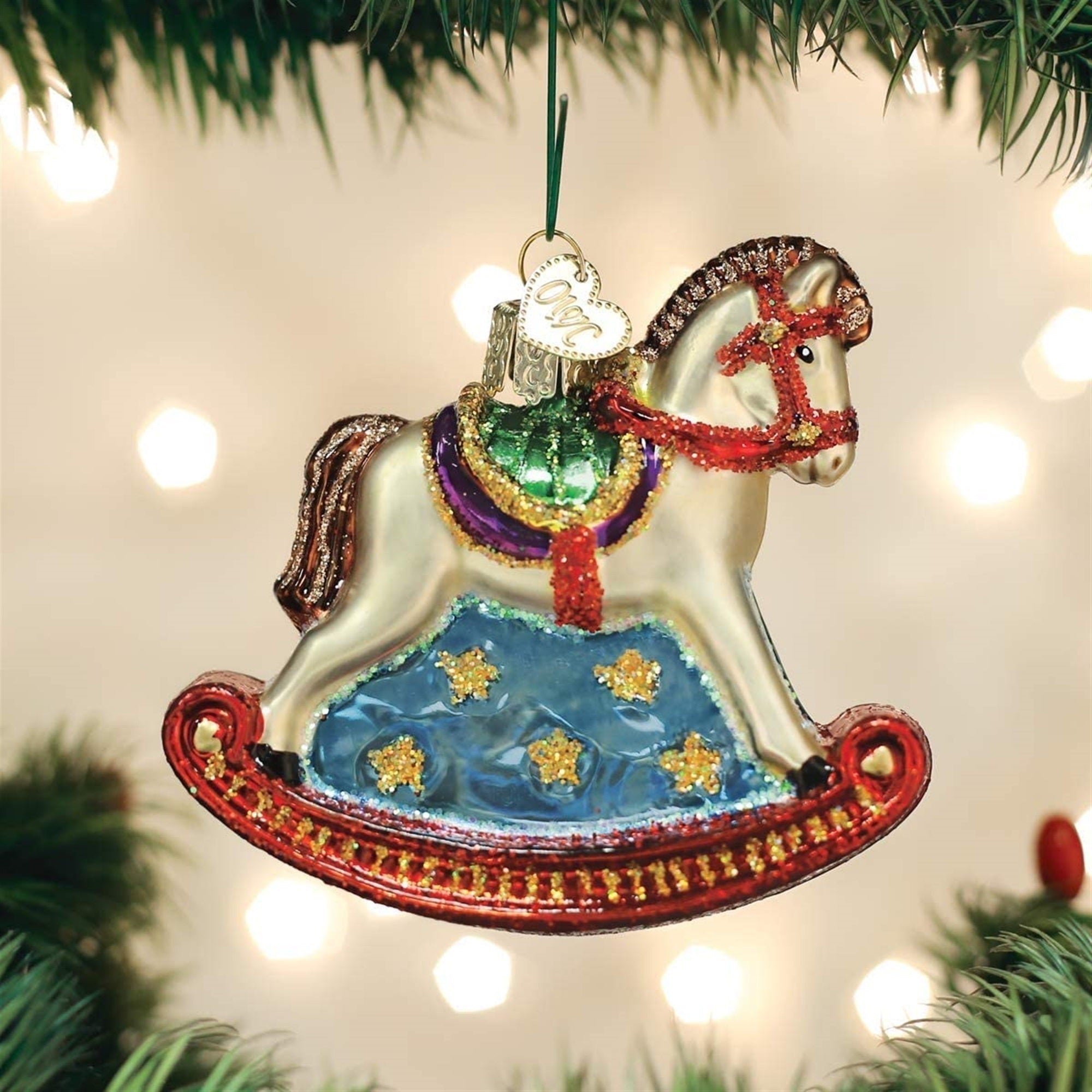 Old World Christmas Blown Glass Ornament for Christmas Tree, Rocking Horse
