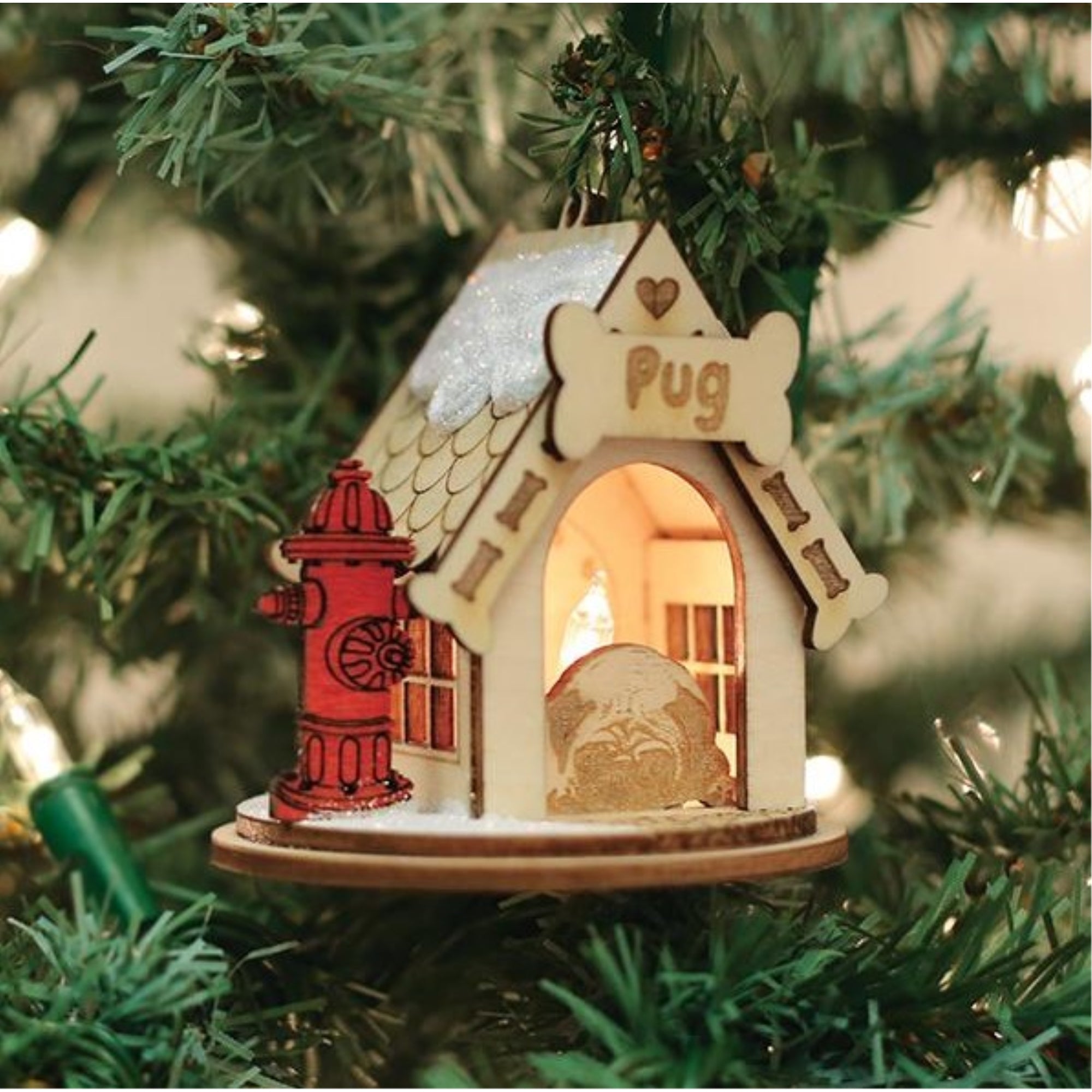 Old World Christmas K-9 Cottage Wooden Doghouse Ornament for Christmas Tree, Pug