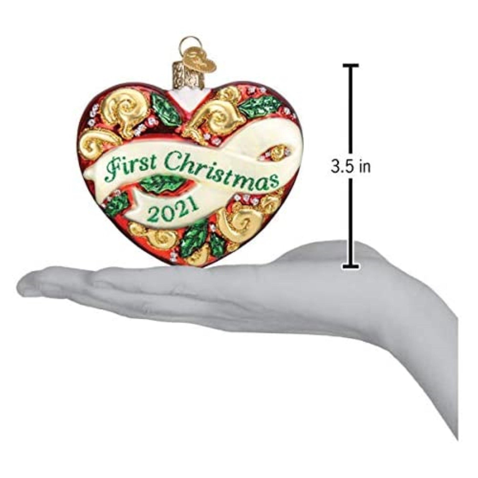 Old World Christmas Blown Glass Ornament for Christmas Tree, First Christmas 2021 Heart