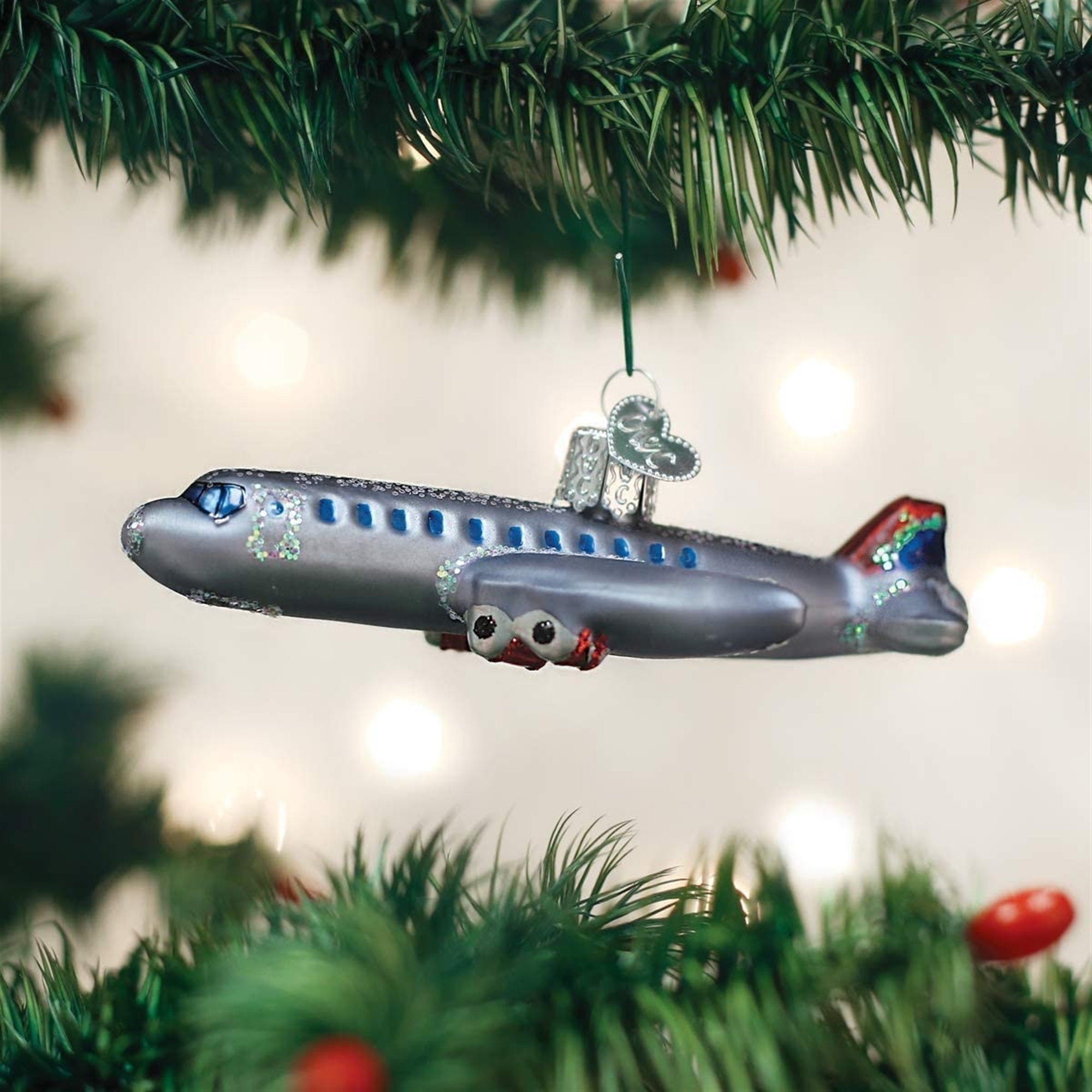 Old World Christmas Blown Glass Ornament for Christmas Tree, Airplane