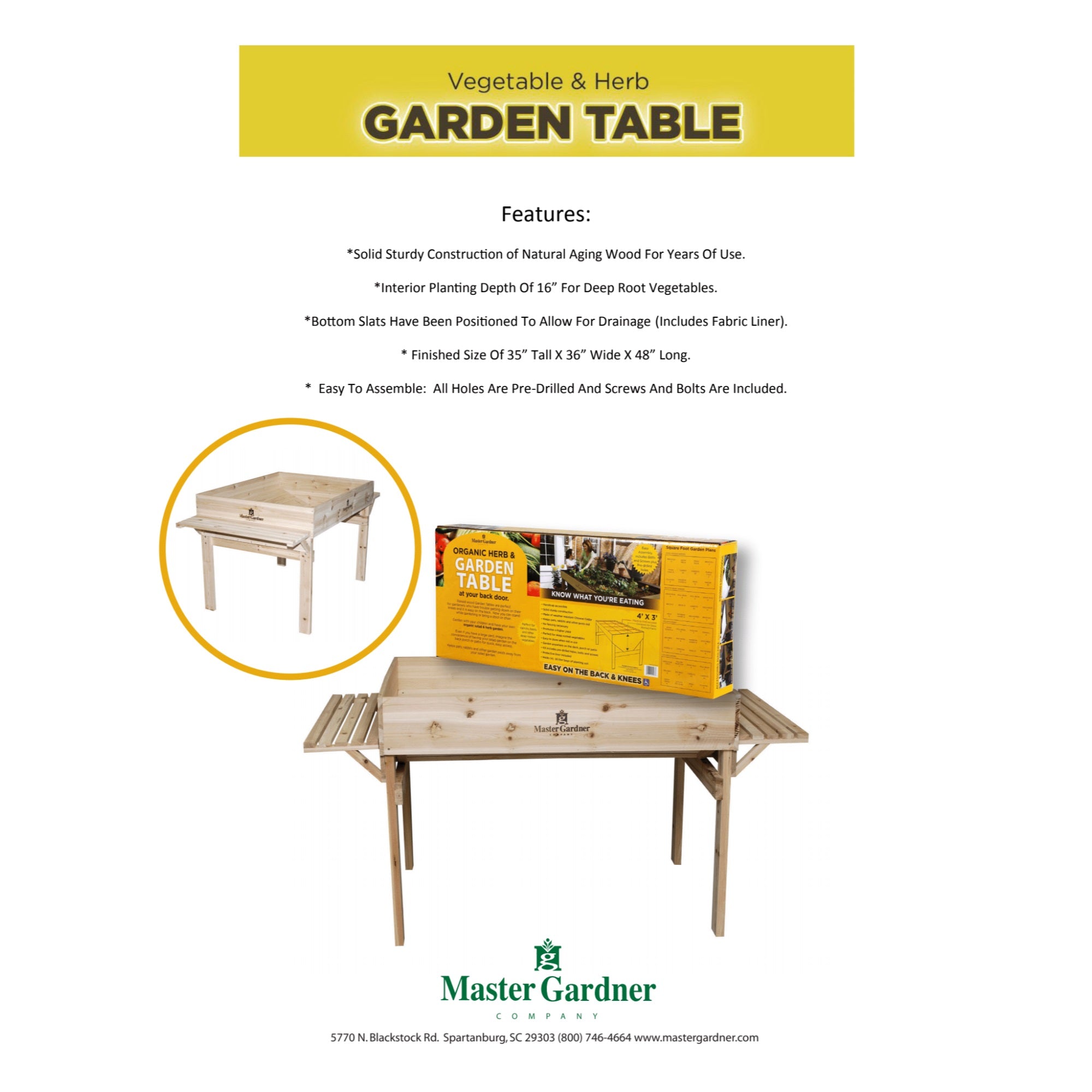 Master Gardner Elevated Garden Bed - Heavy-Duty 48" x 36" Raised Planter Box with Storage Shelf & Durable Wood Frame for Easily Accessible Outdoor Gardening