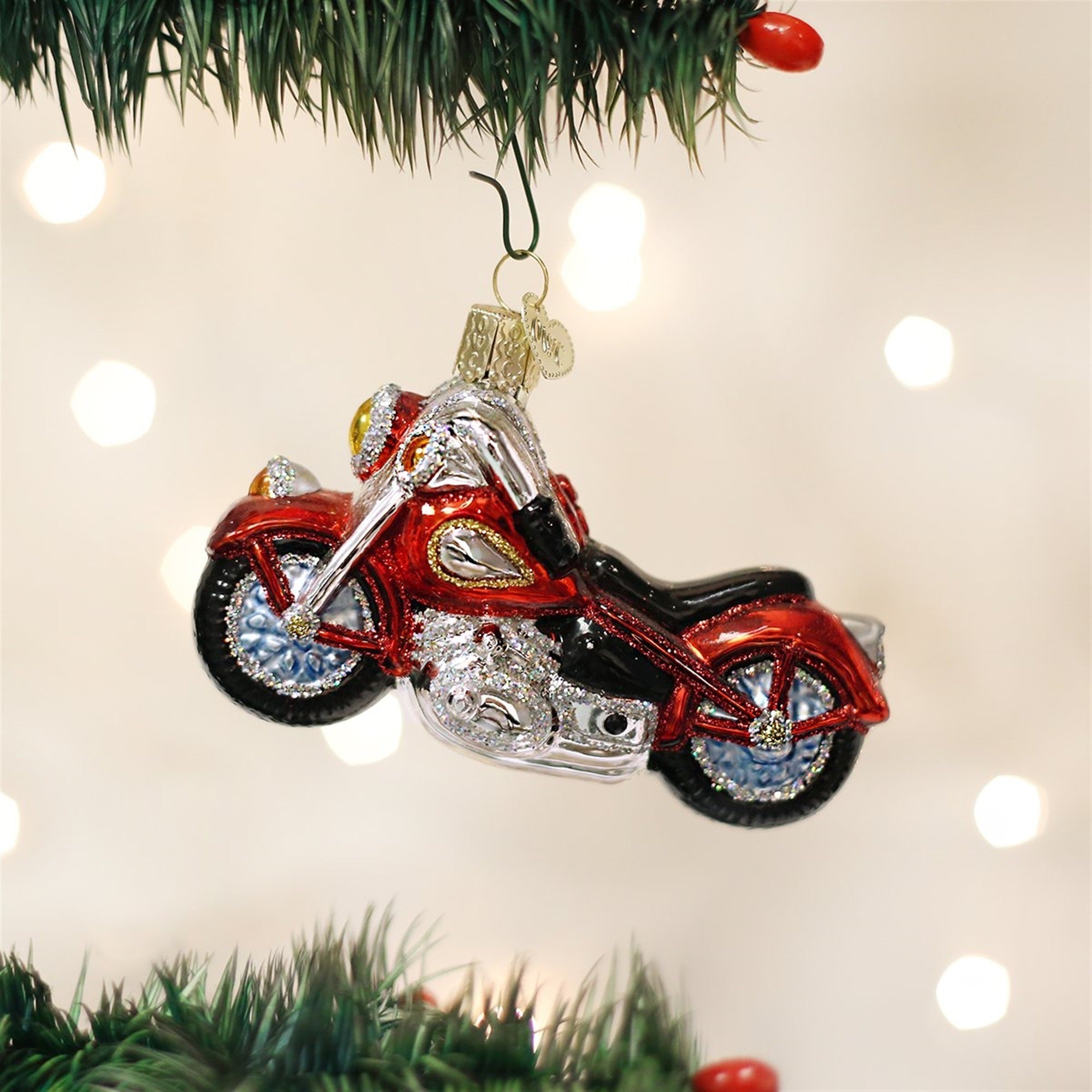 Old World Christmas Blown Glass Ornament for Christmas Tree, Motorcycle