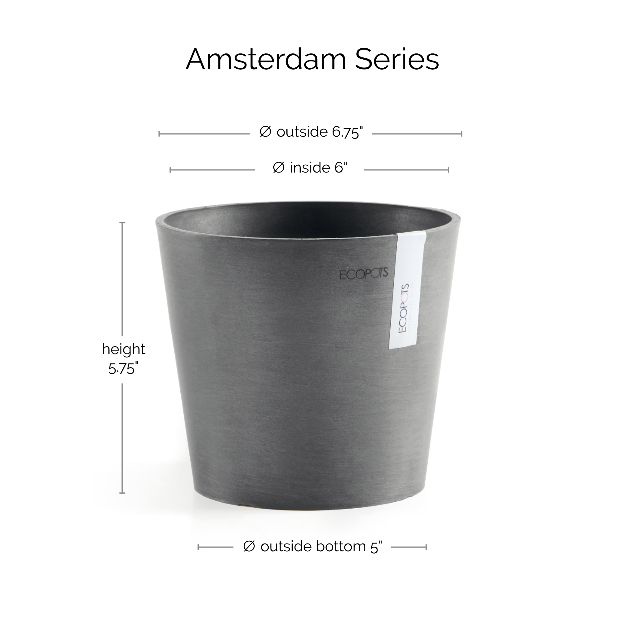 Ecopots Amsterdam Mini Durable Modern Round Recycled-Based Composite Flower Pot Planter