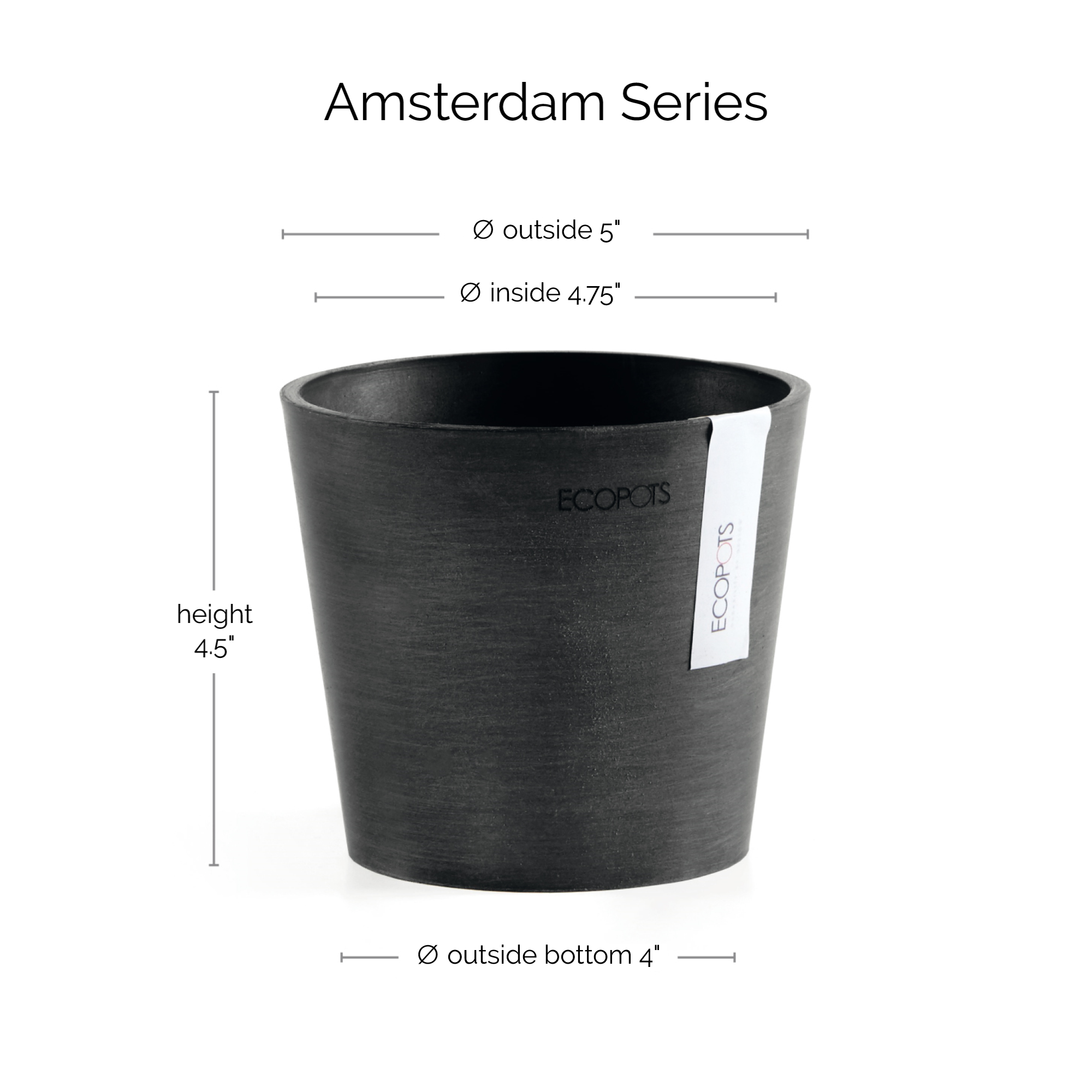 Ecopots Amsterdam Mini Durable Modern Round Recycled-Based Composite Flower Pot Planter