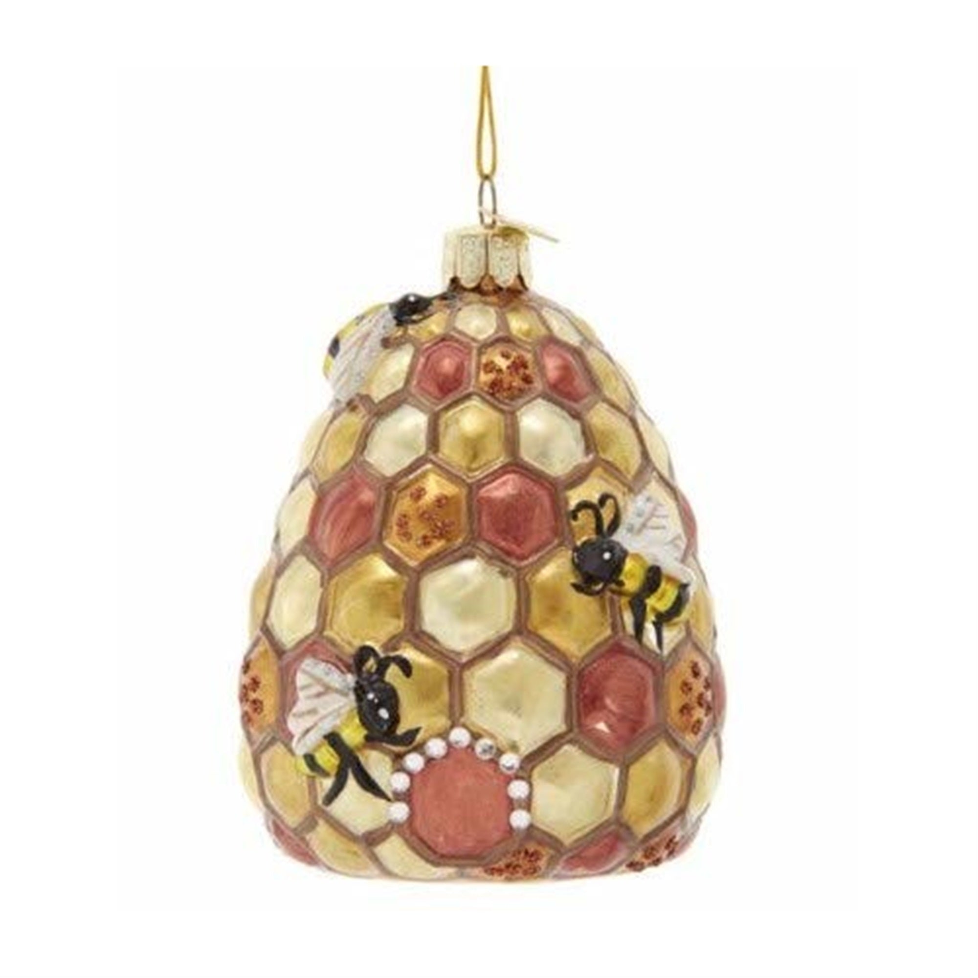 Kurt Adler Noble Gems Glass Ornament for Christmas Tree, Beehive