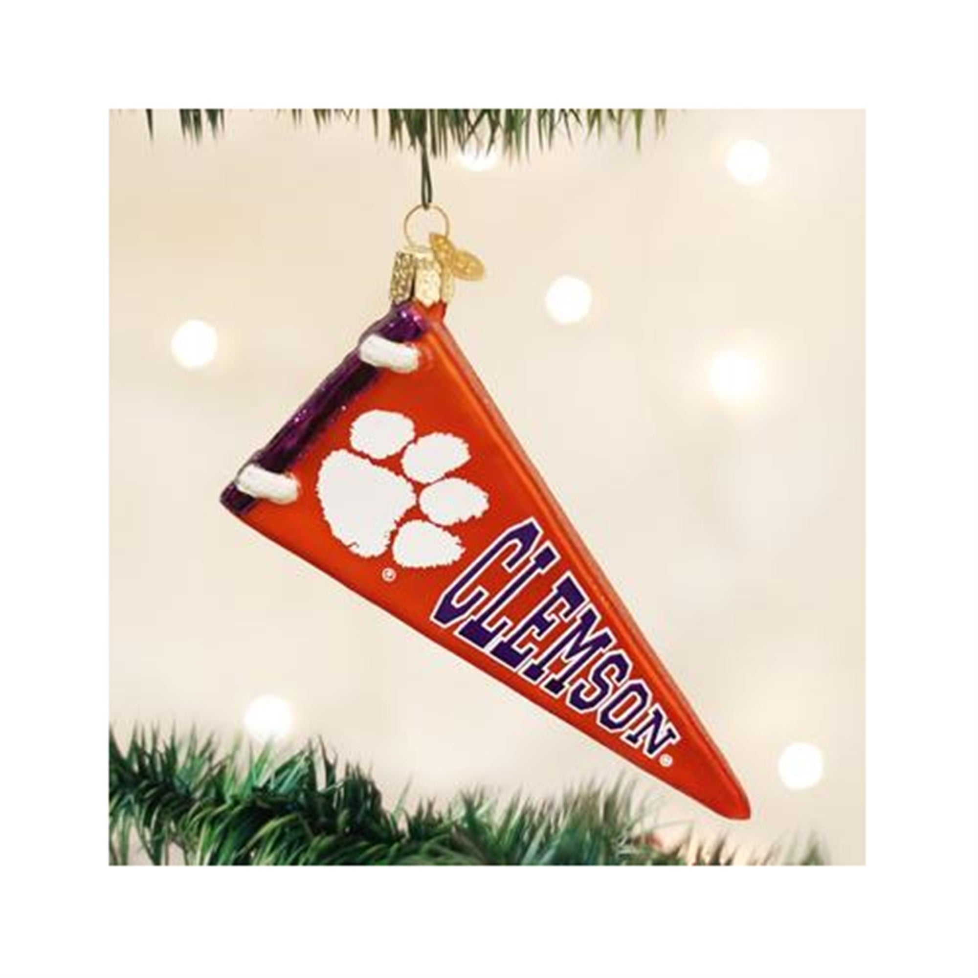 Old World Christmas Blown Glass Ornament for Christmas Tree, Clemson Pennant