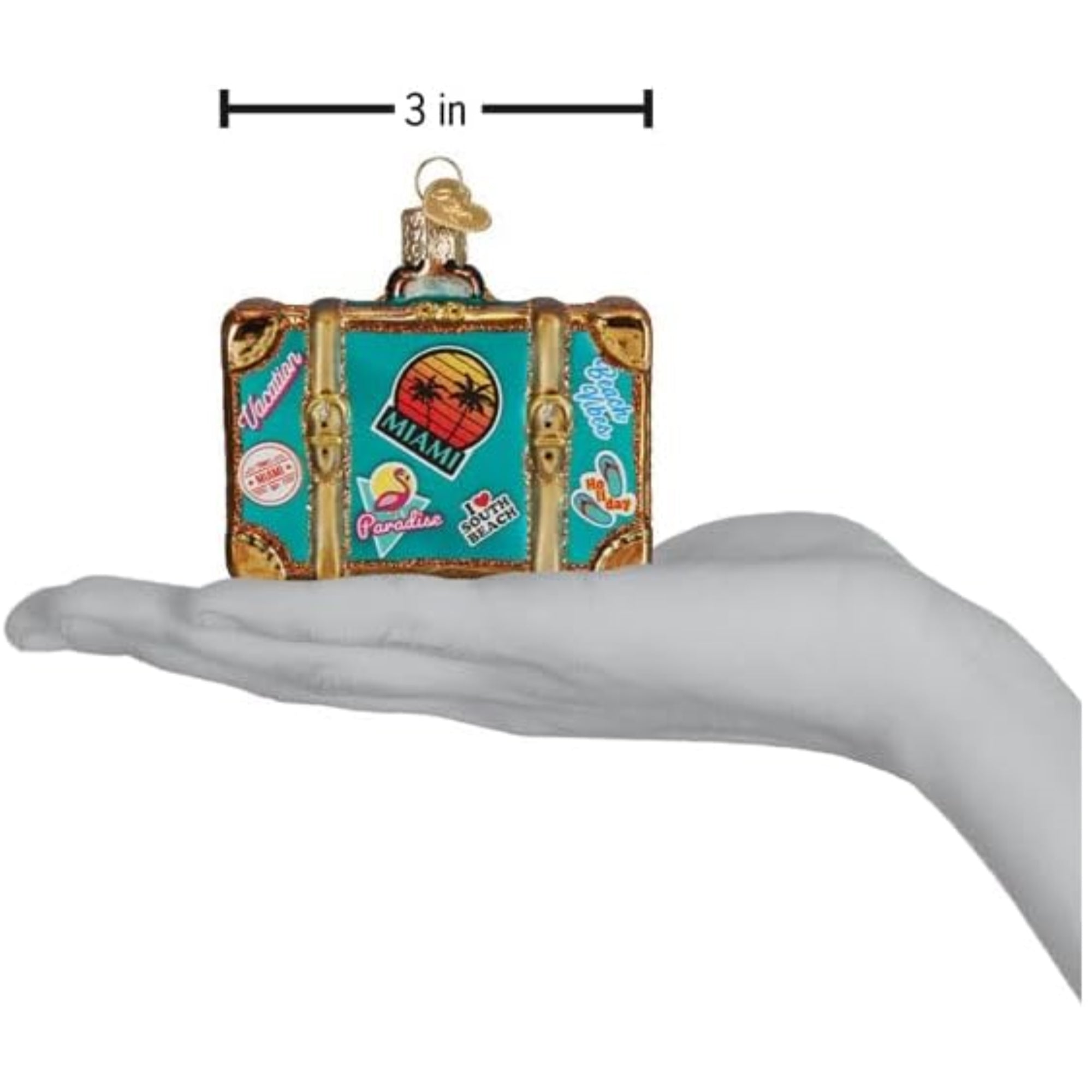 Old World Christmas Blown Glass Ornament for Christmas Tree, Miami Suitcase (with OWC Gift Box)