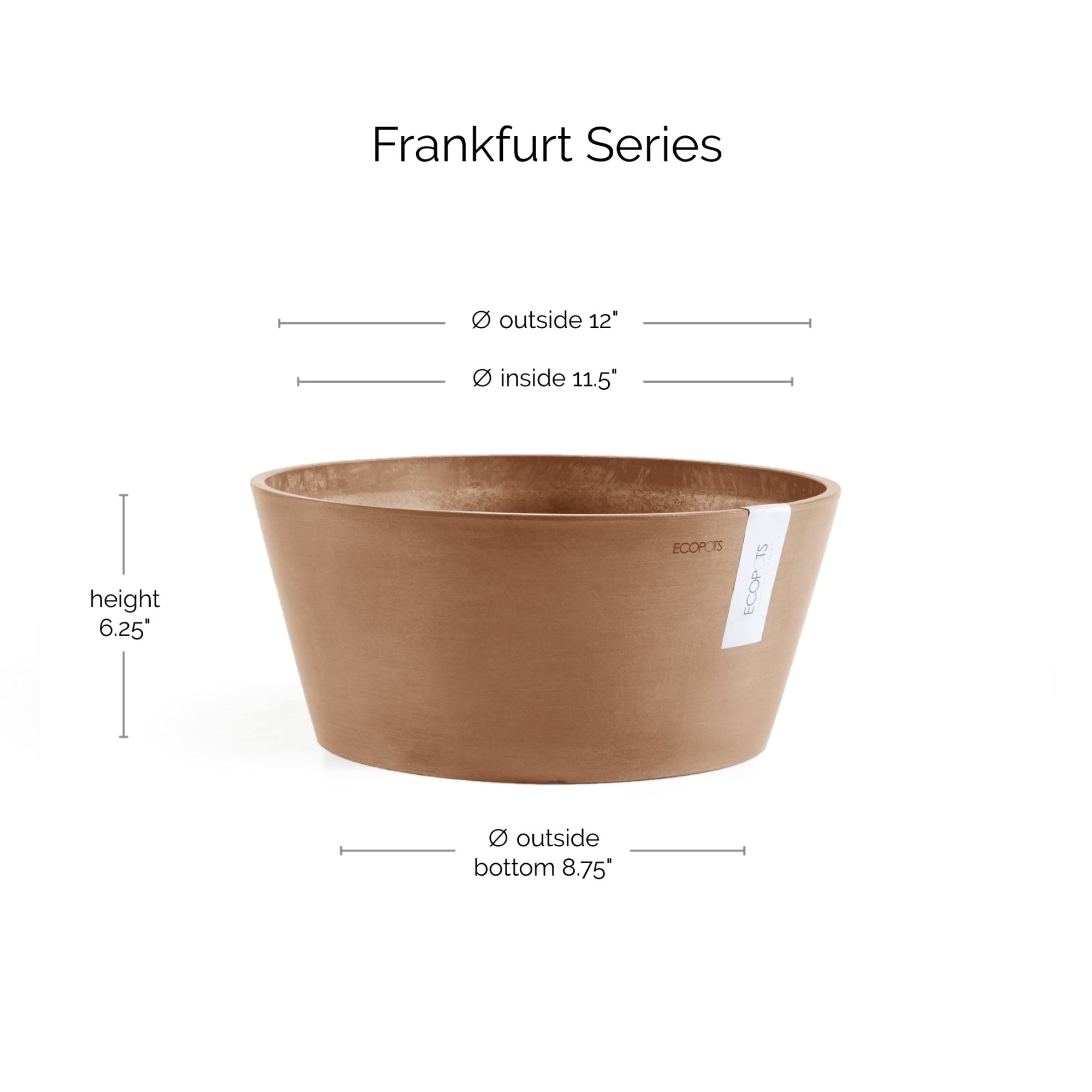 Ecopots Frankfurt Durable Modern Round Indoor/Outdoor Recycled-Based Composite Flower Pot Planter, 12"