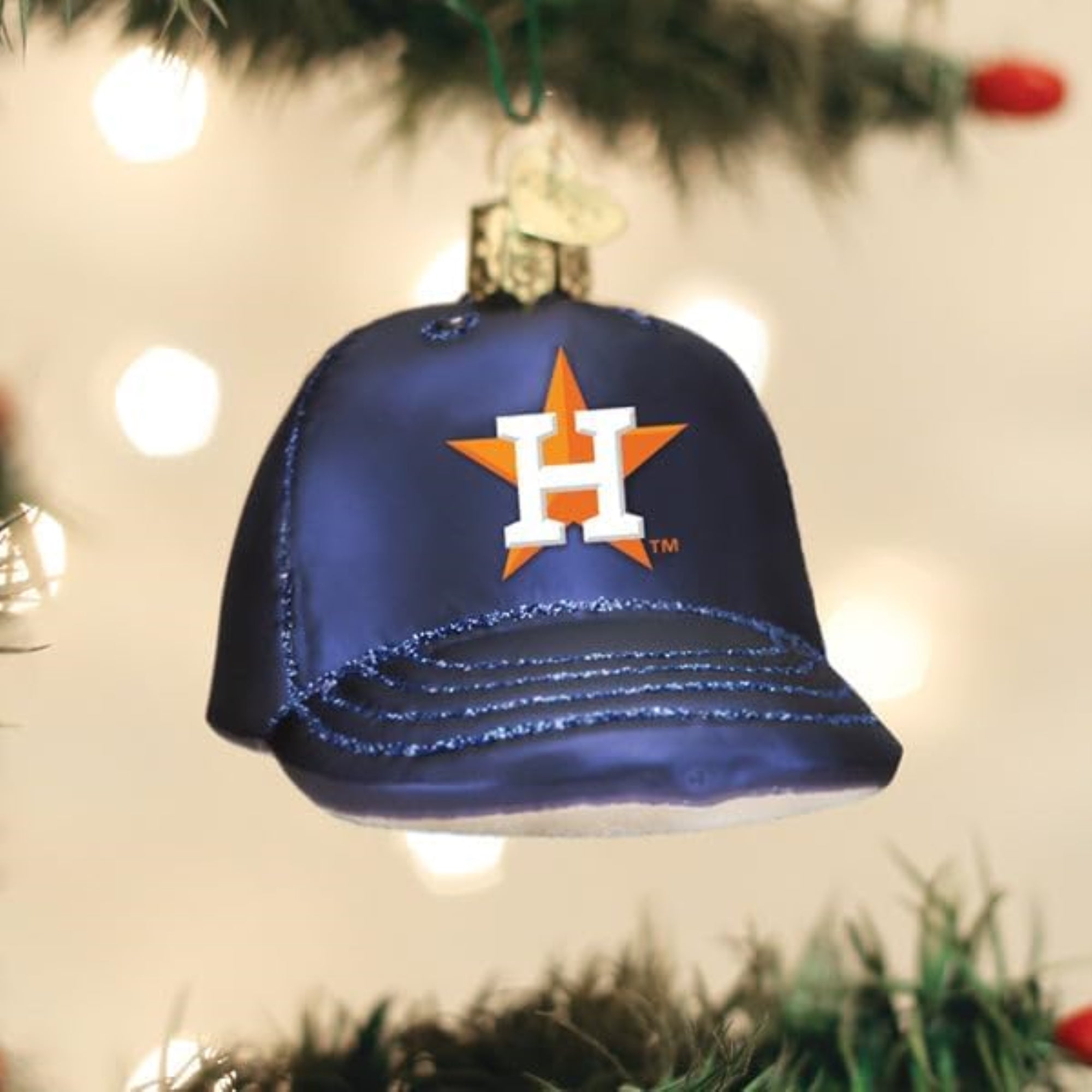 Old World Christmas Blown Glass Ornament for Christmas Tree, Houston Astros Baseball Cap (with OWC Gift Box)