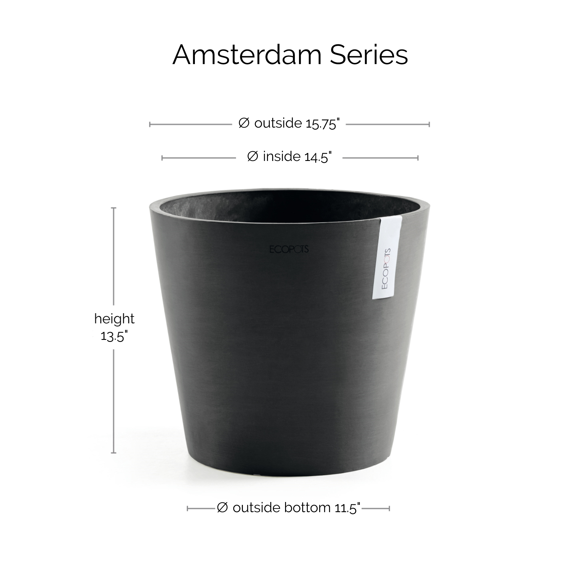 Ecopots Amsterdam Durable Modern Round In/Outdoor Recycled-Based Composite Flower Pot Planter