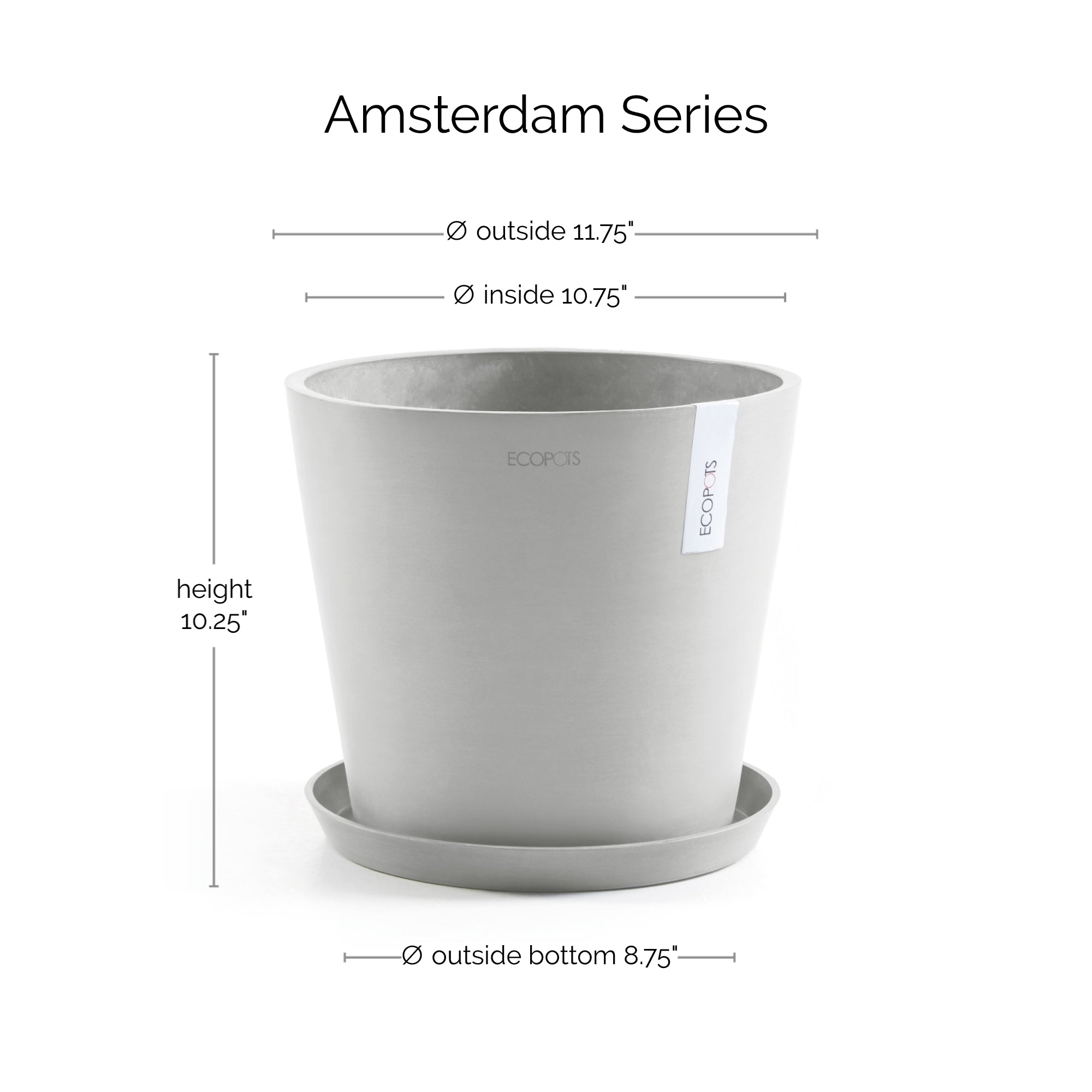 Ecopots Amsterdam Durable Modern Round In/Outdoor Recycled-Based Composite Flower Pot Planter