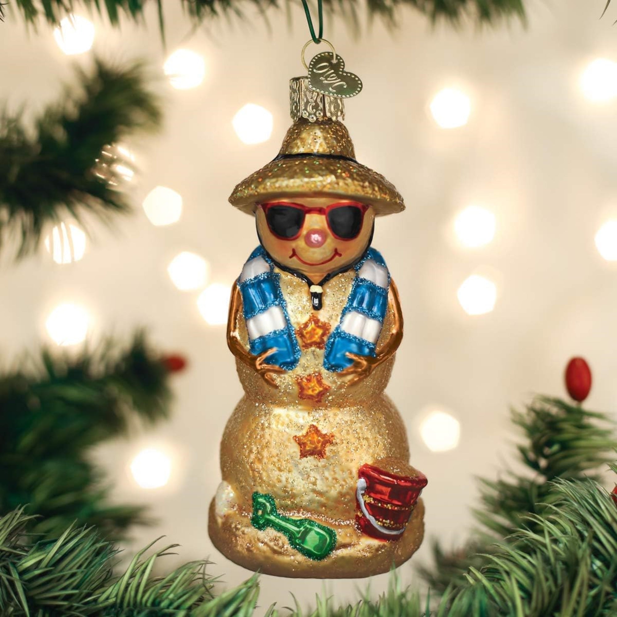 Old World Christmas Blown Glass Ornament for Christmas Tree, Sand Snowman (with OWC Gift Box)