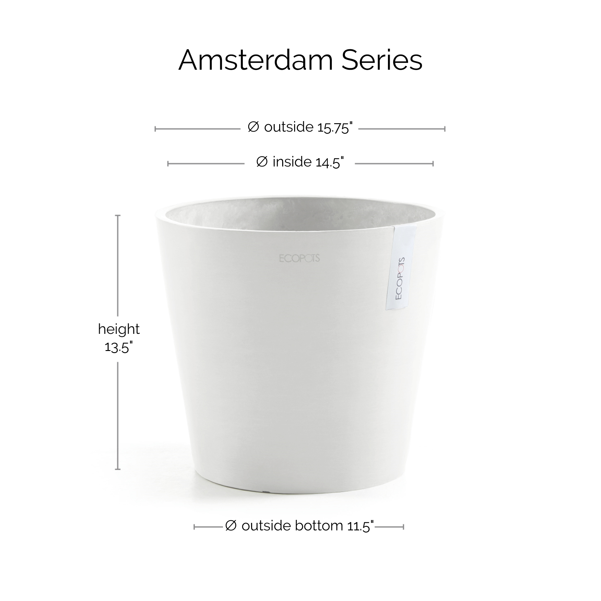 Ecopots Amsterdam Durable Modern Round In/Outdoor Recycled-Based Composite Flower Pot Planter
