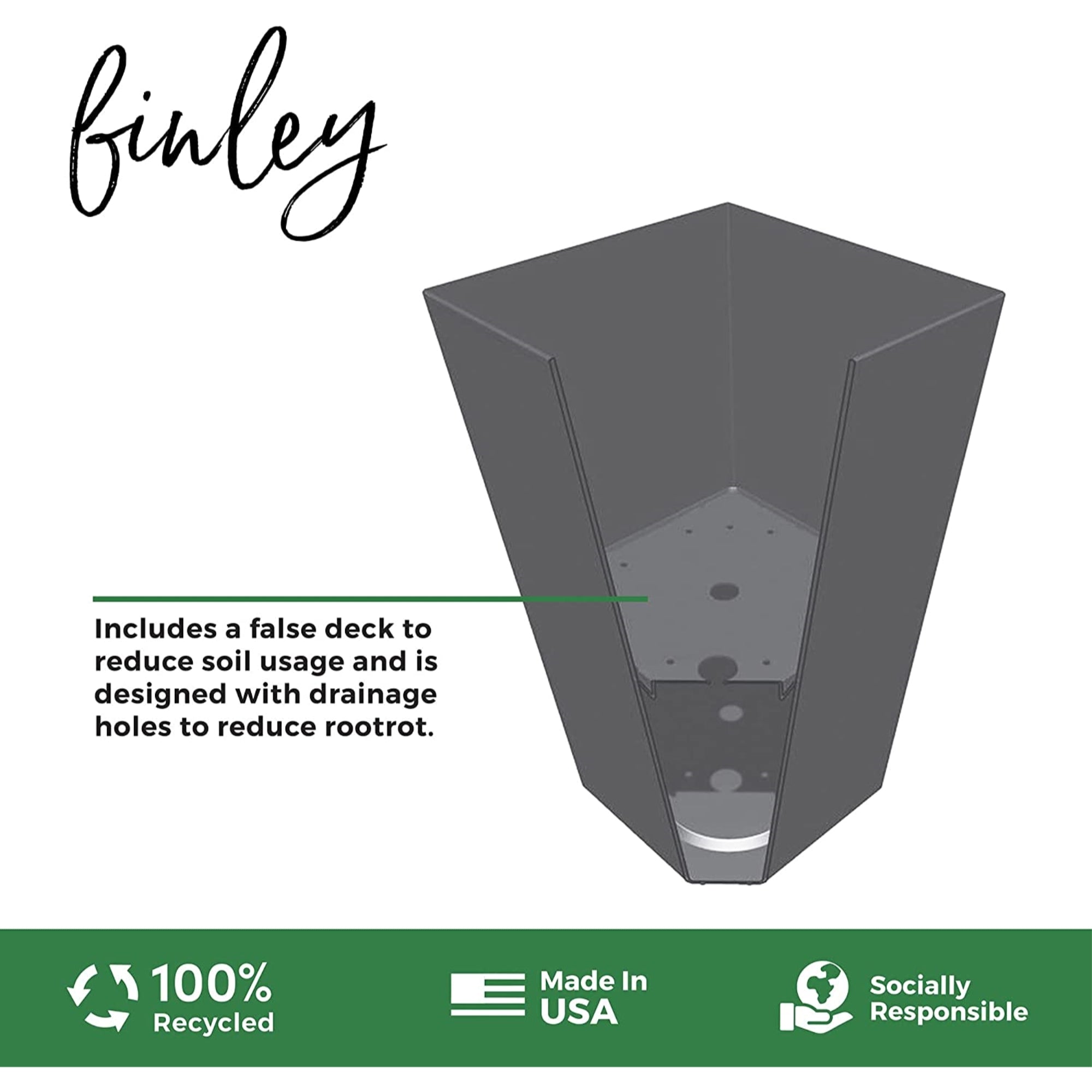 Bloem Finley Tall Indoor Outdoor Plastic Square Planter, 25 Inches