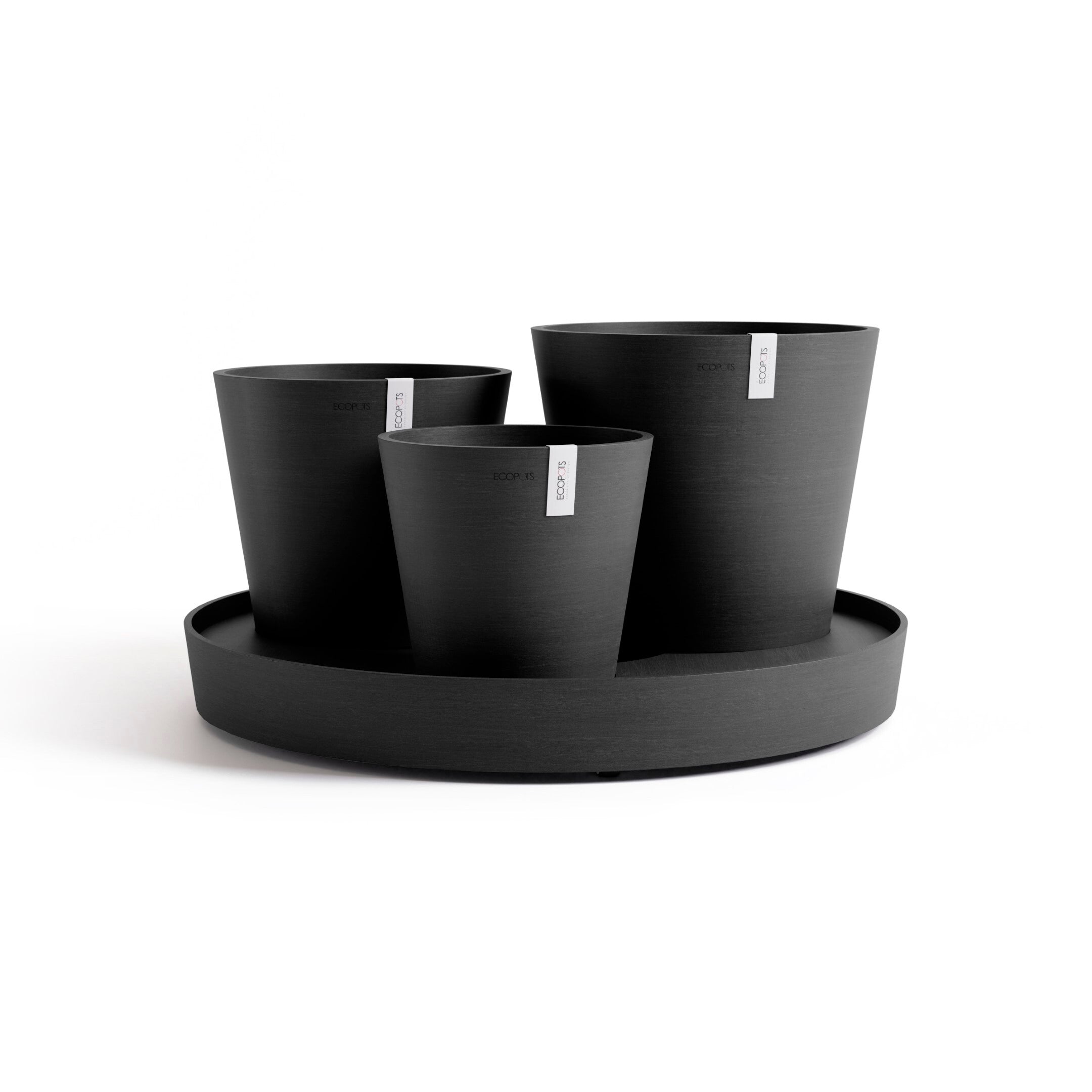 Ecopots Dubai Self Watering Durable Modern Round Indoor/Outdoor Recycled-Based Composite Flower Pot Planters w/Wheels and Saucer, 22"