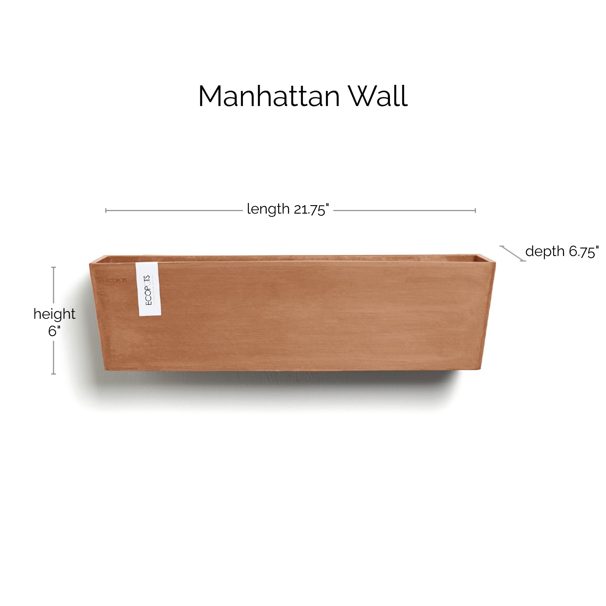 Ecopots Manhattan Wall Durable Modern Rectangular Indoor/Outdoor Recycled-Based Composite Hanging Flower Planter