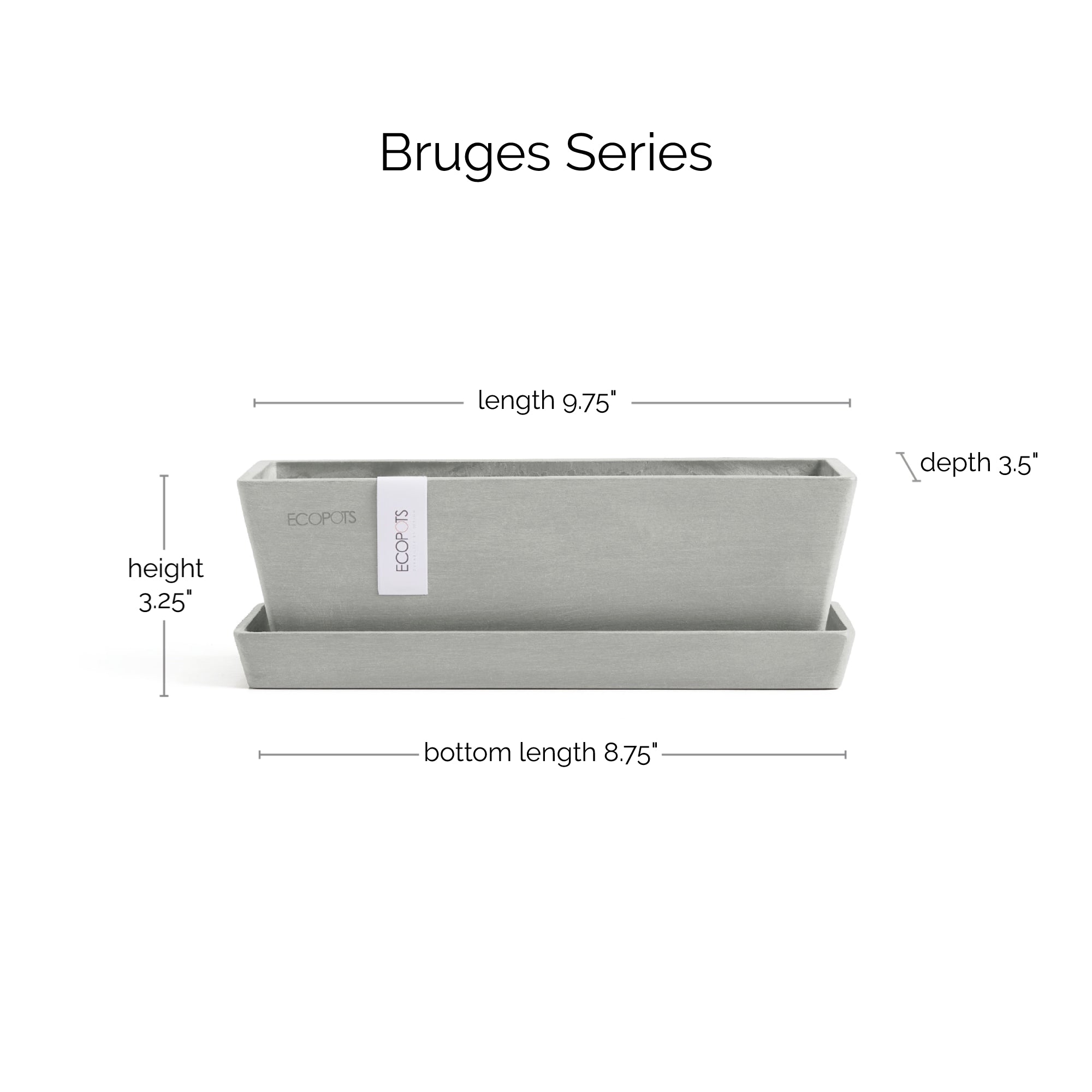 Ecopots Bruges Mini Durable Modern Rectangular Indoor/Outdoor Recycled-Based Composite Flower Pot Planter with Saucer